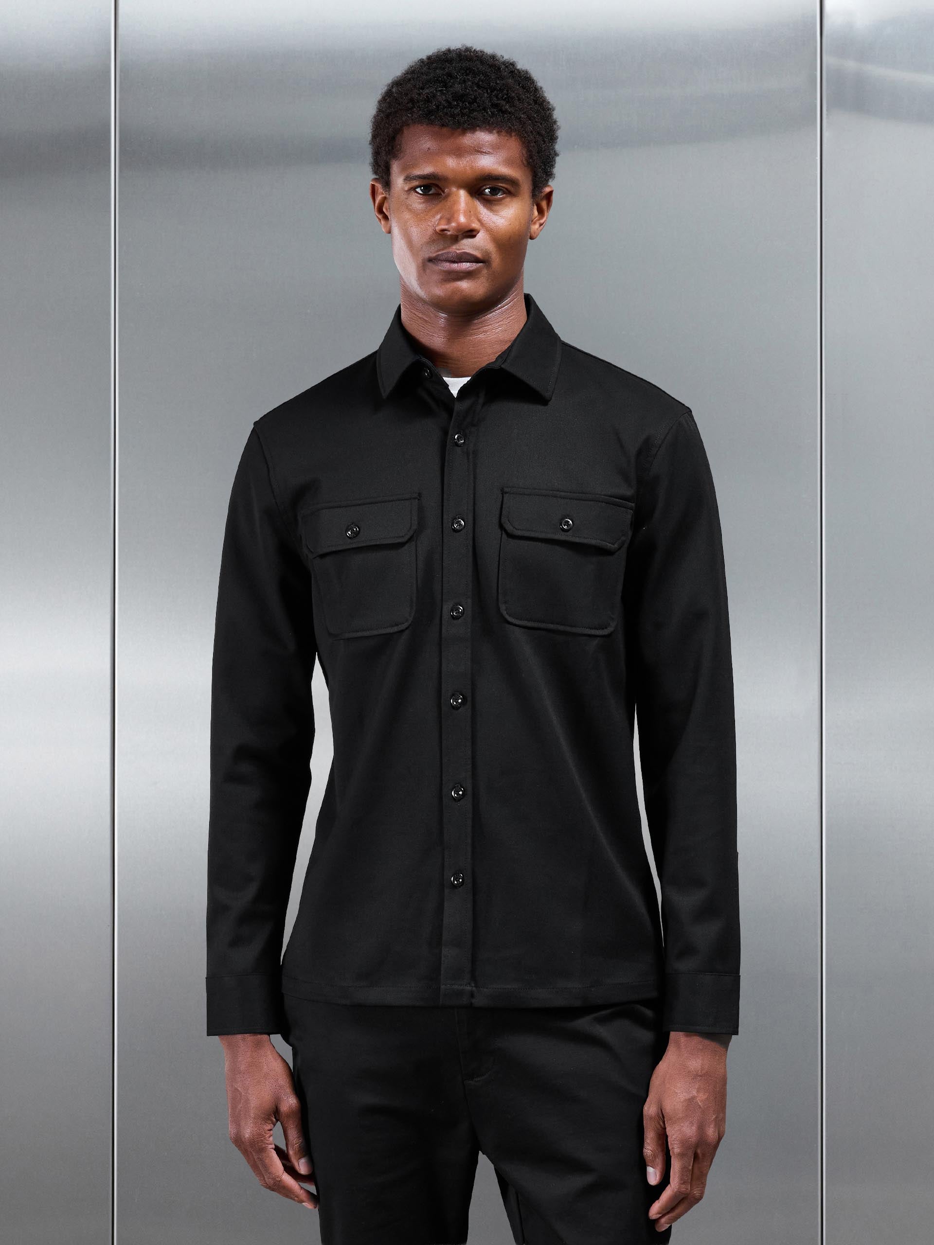 Mens Textured Overshirt in Black