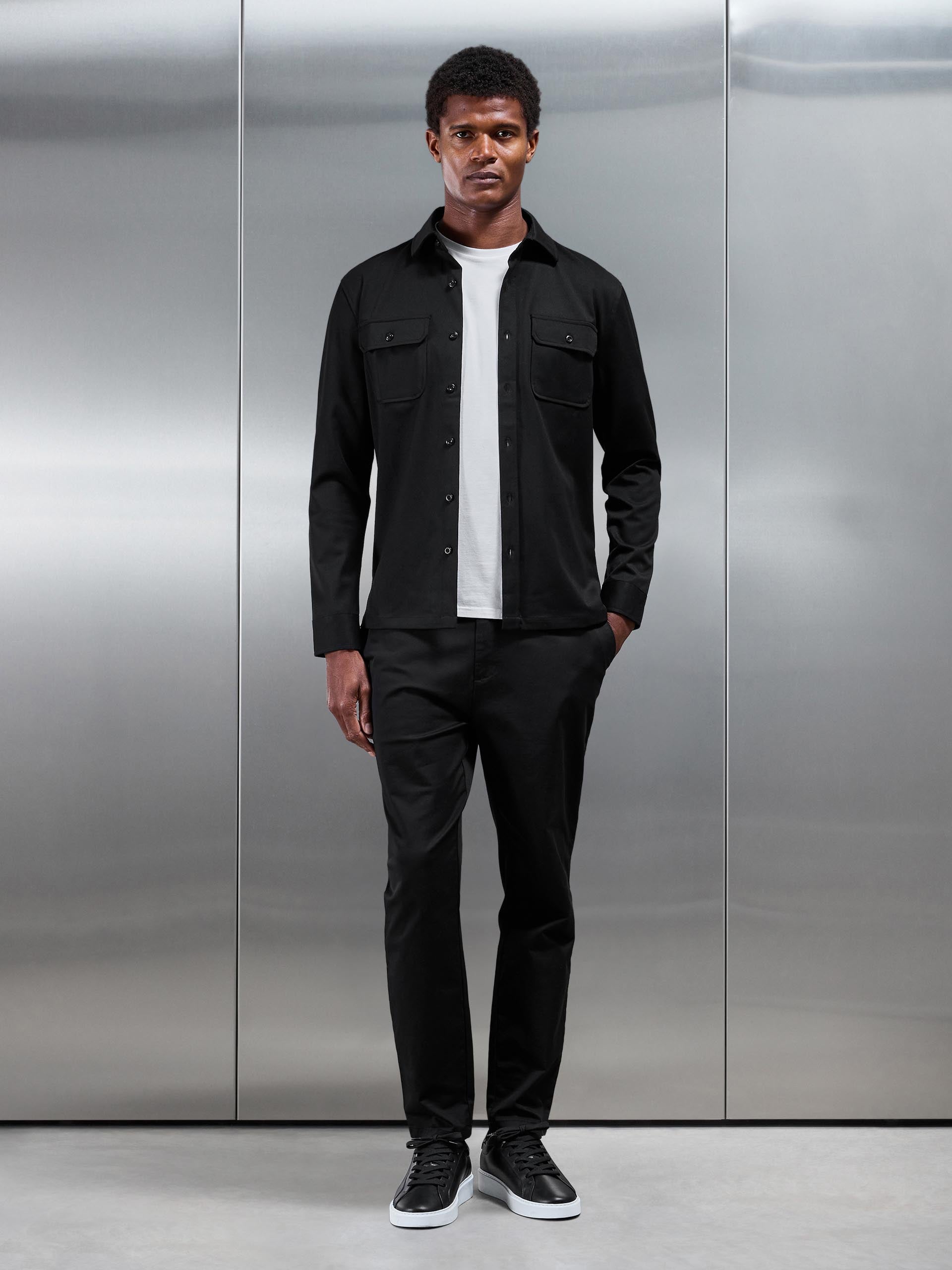 Mens Textured Overshirt in Black