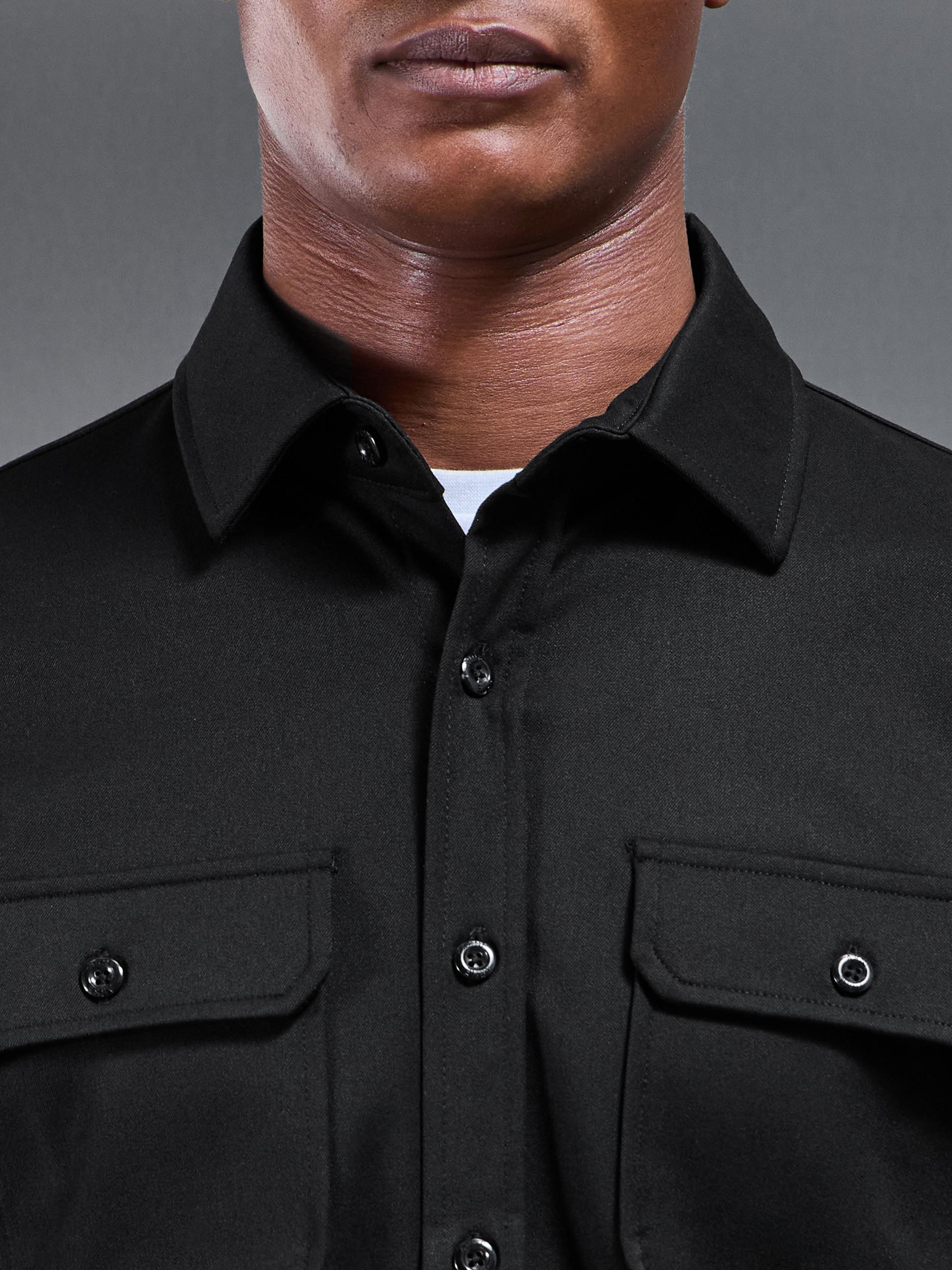 Mens Textured Overshirt in Black