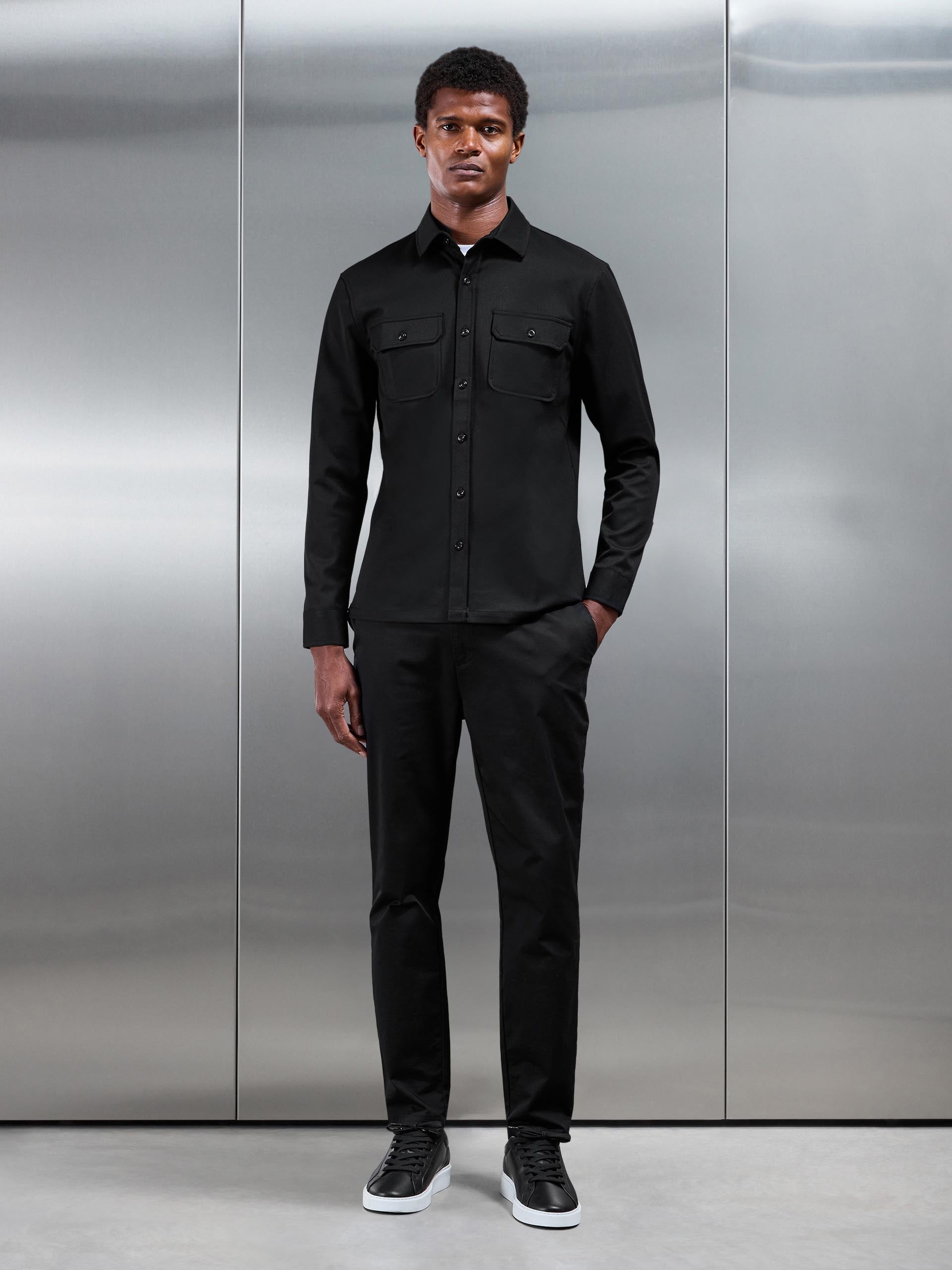 Mens Textured Overshirt in Black
