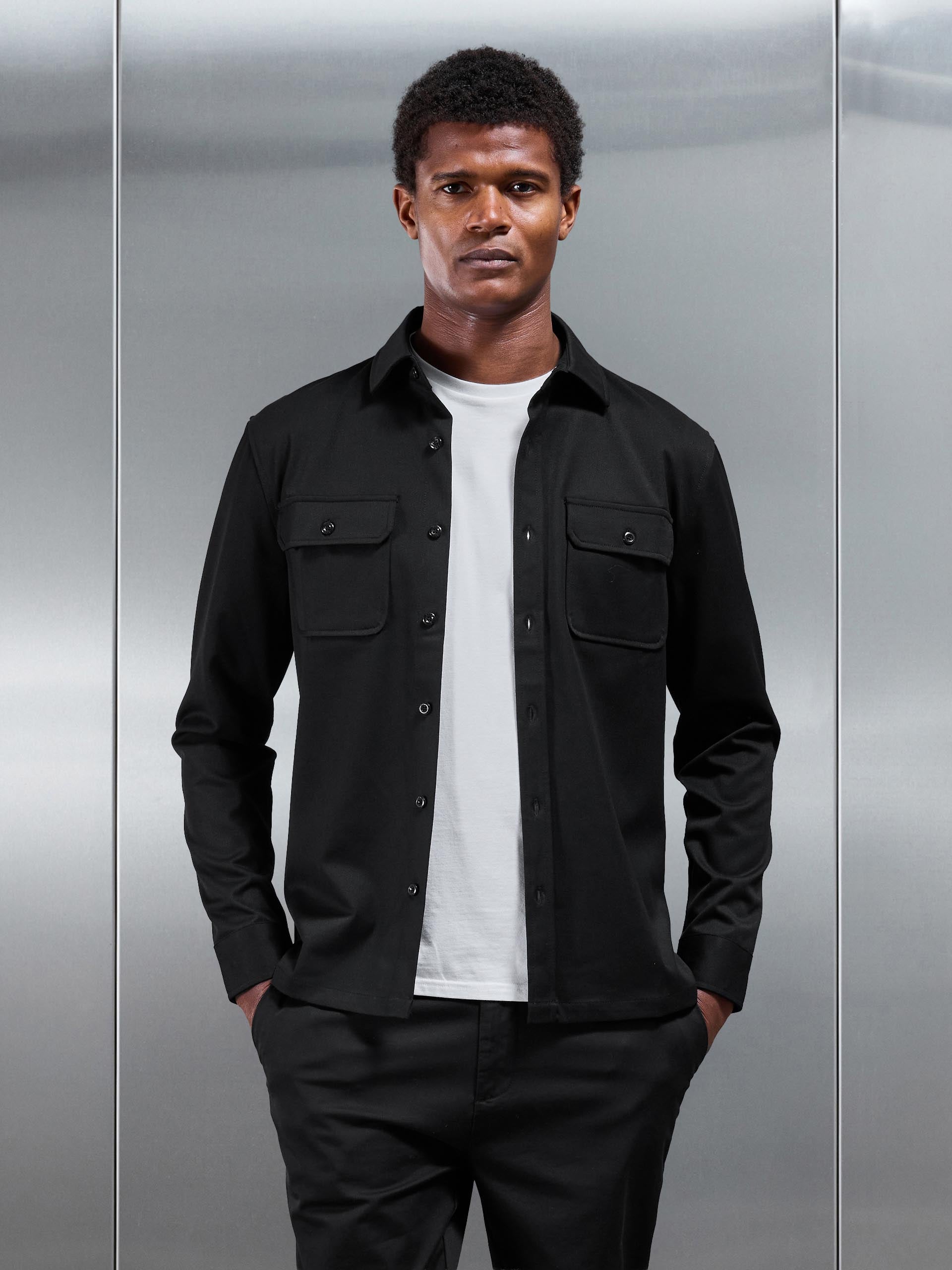 Mens Textured Overshirt in Black