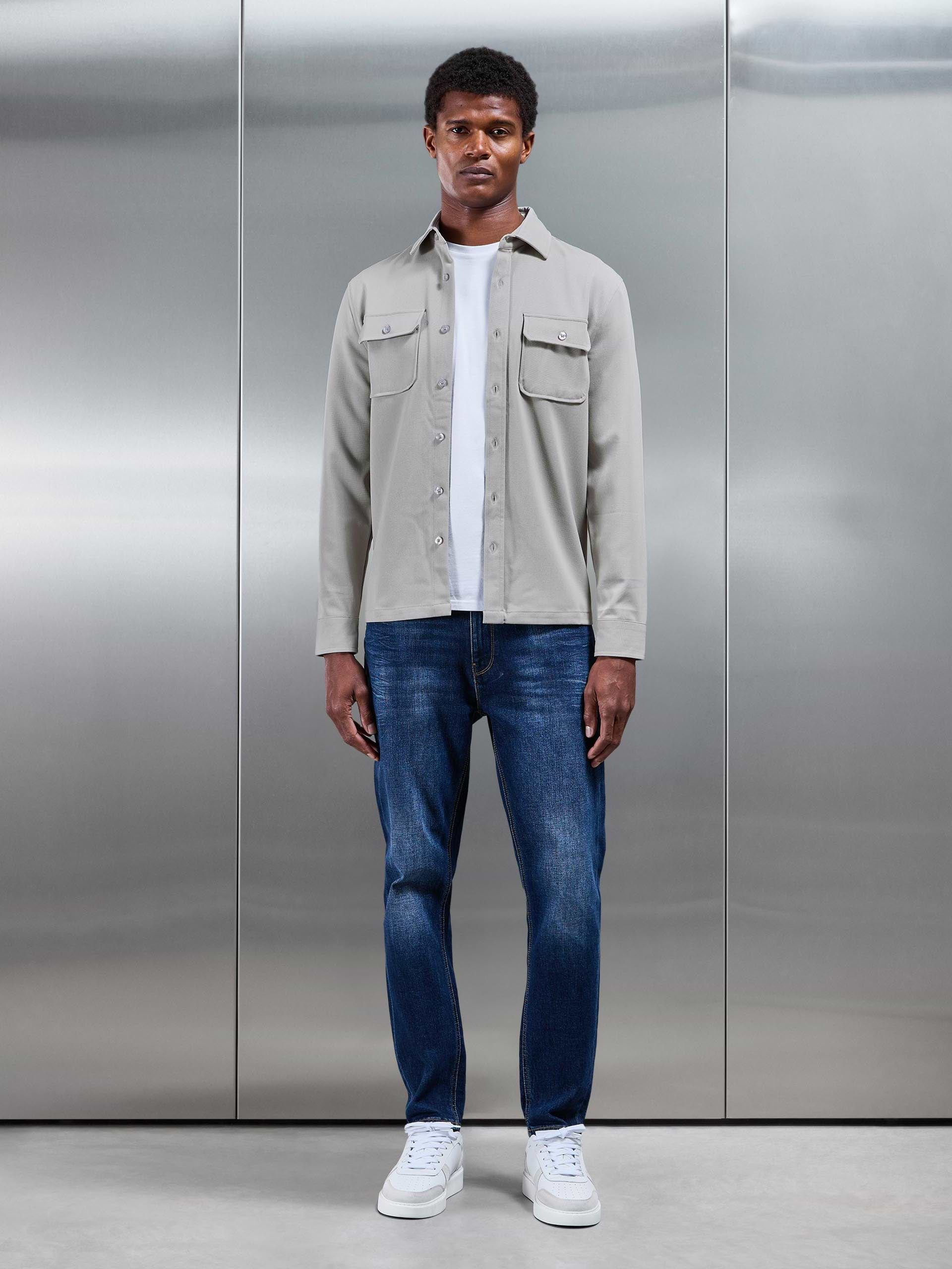Mens Textured Overshirt in Stone