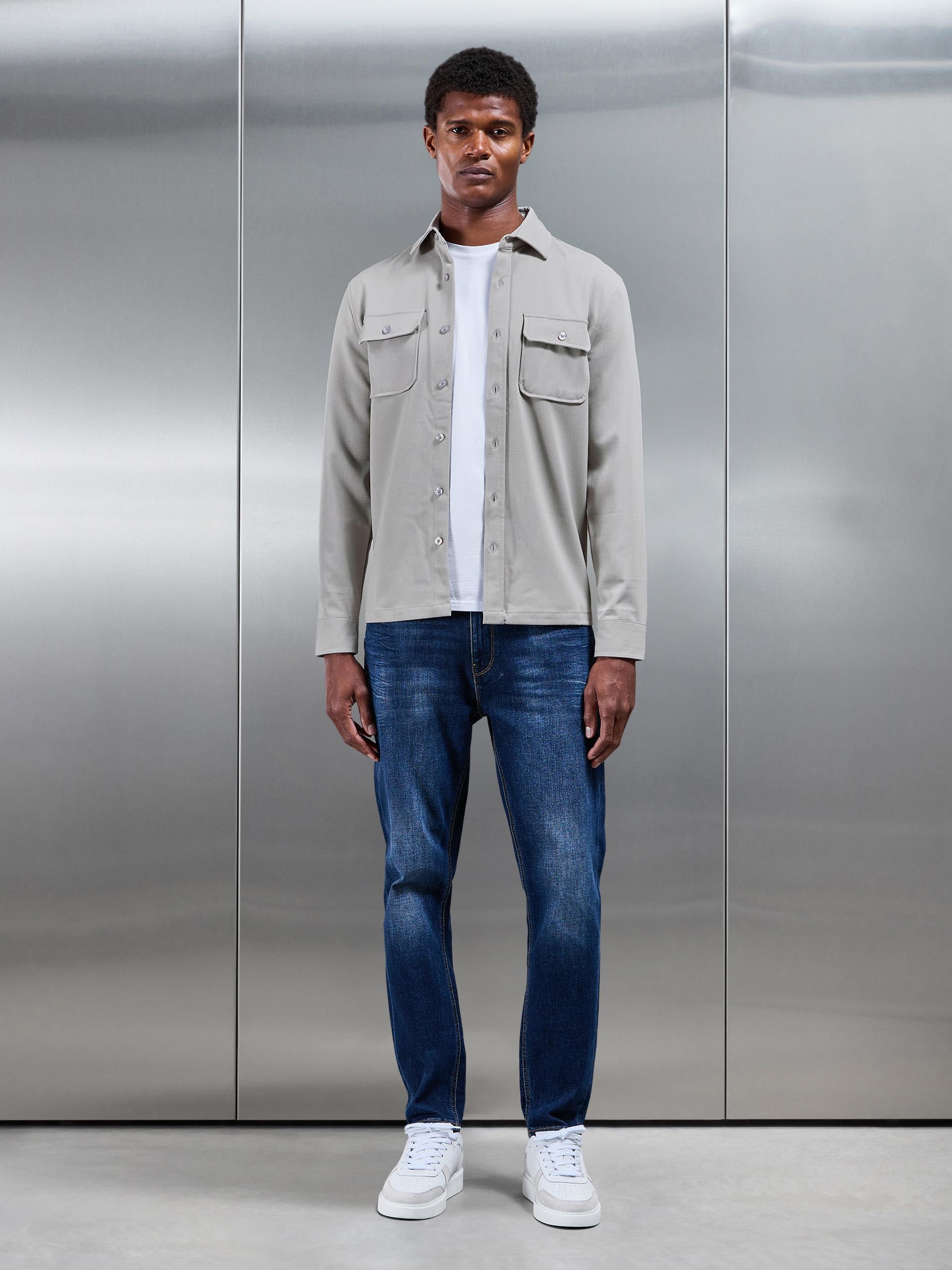 Mens Textured Overshirt in Stone