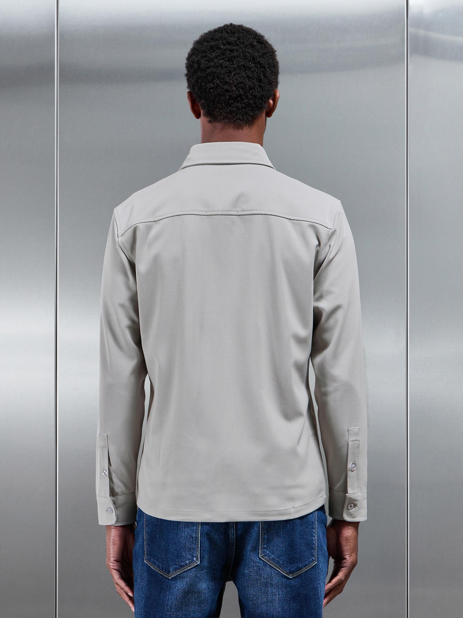Mens Textured Overshirt in Stone