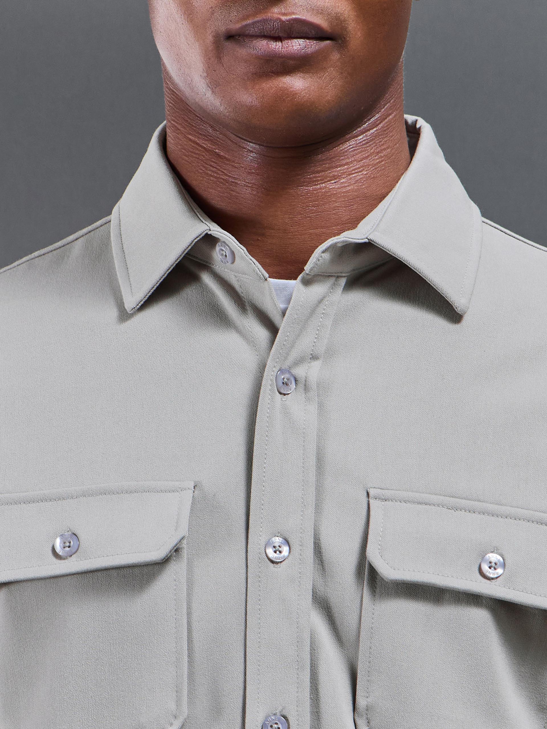 Mens Textured Overshirt in Stone