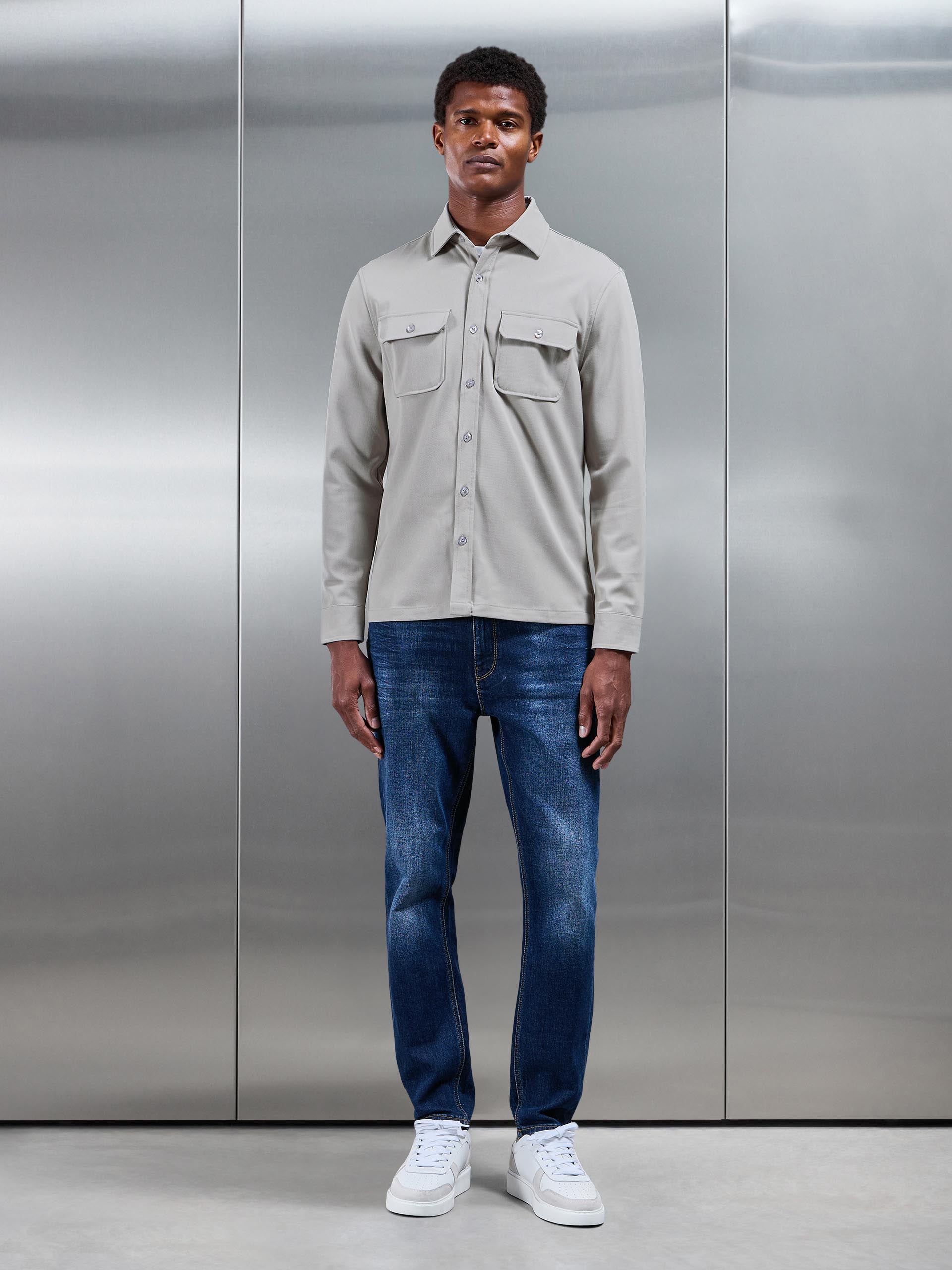 Mens Textured Overshirt in Stone