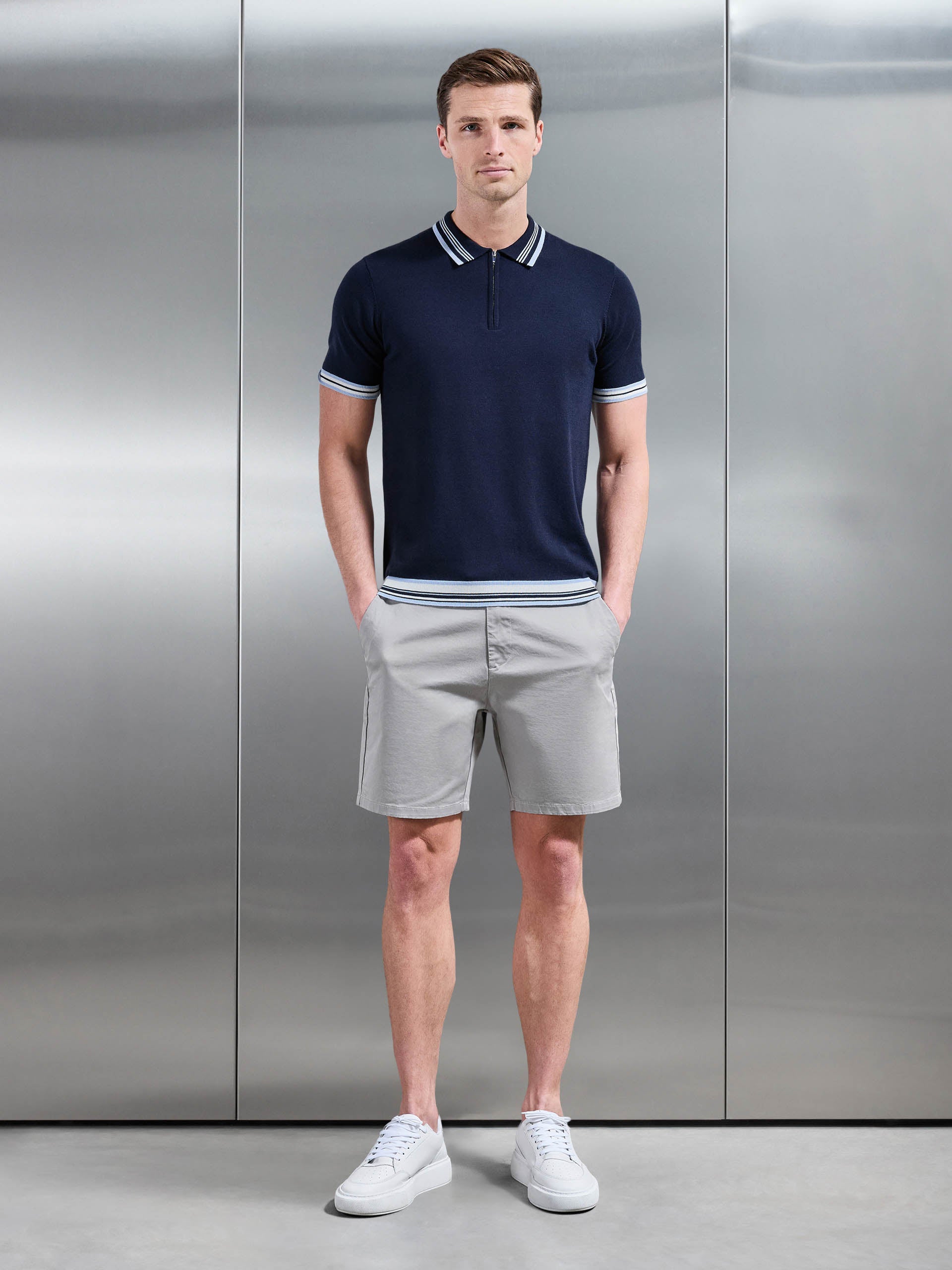 Mens Tipped Knitted Polo Shirt in Navy