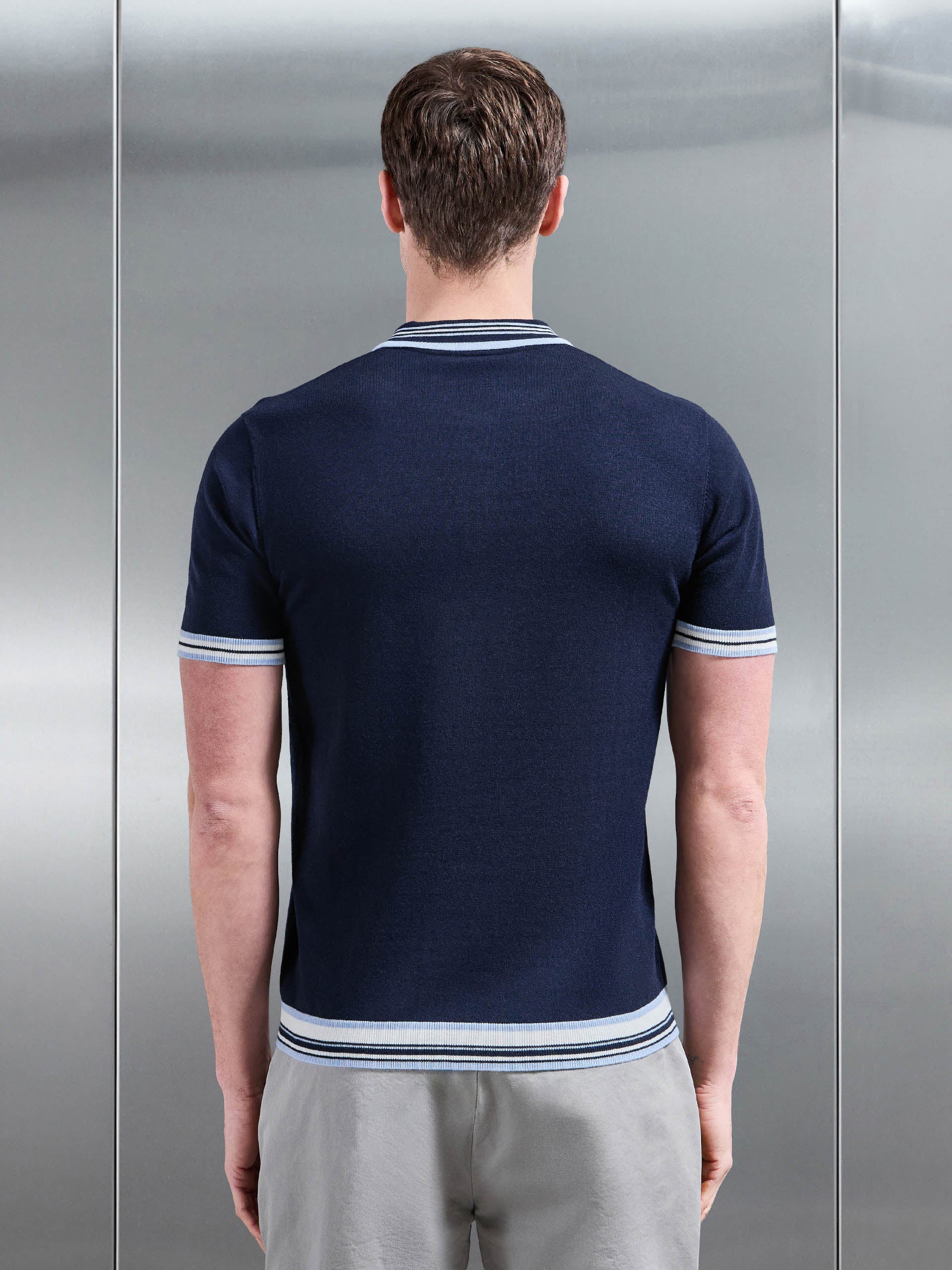 Mens Tipped Knitted Polo Shirt in Navy