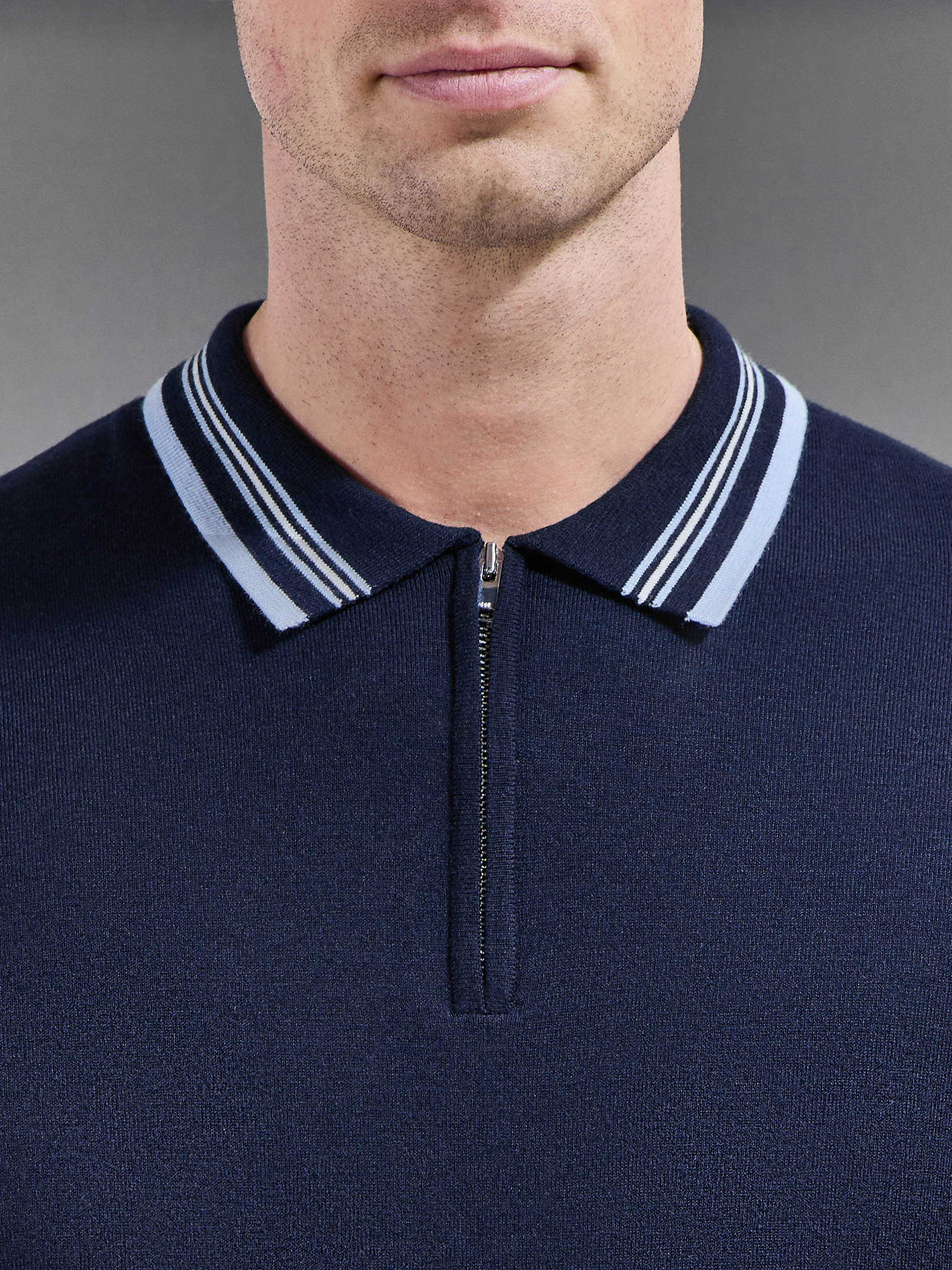 Mens Tipped Knitted Polo Shirt in Navy