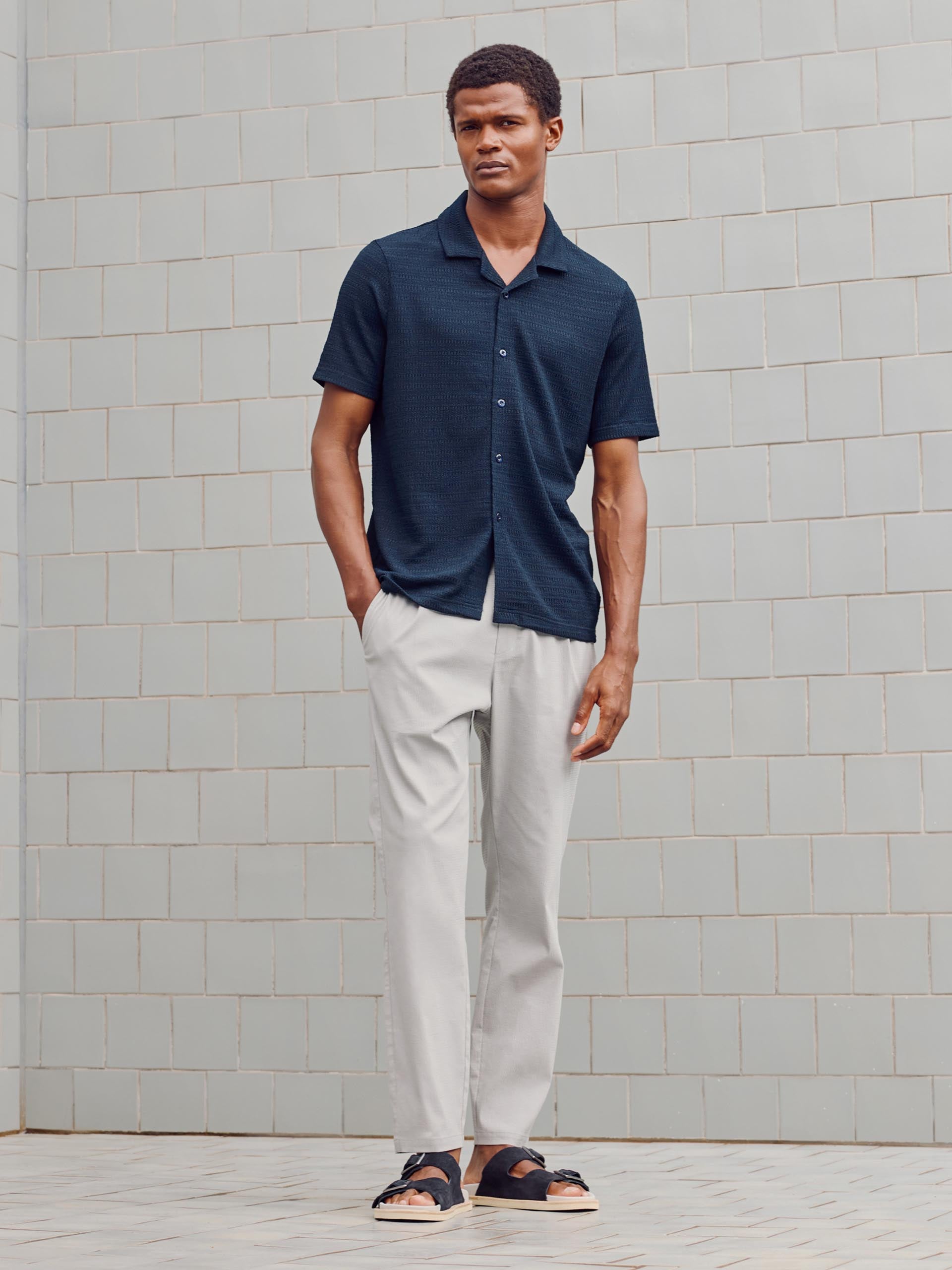Mens To The Beach Revere Collar Shirt in Navy