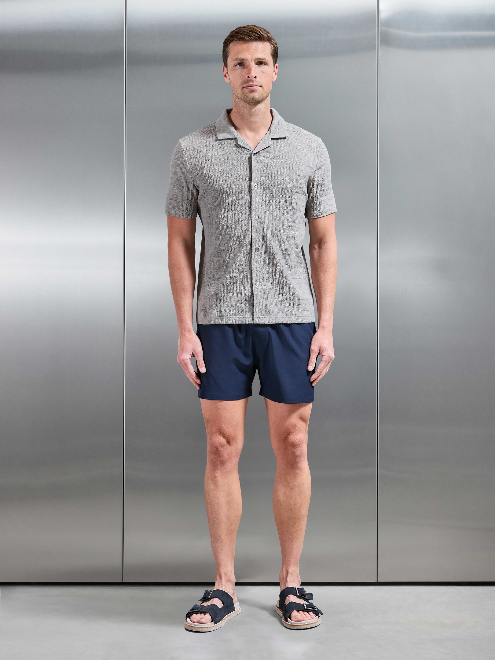 Mens To The Beach Revere Collar Shirt in Stone