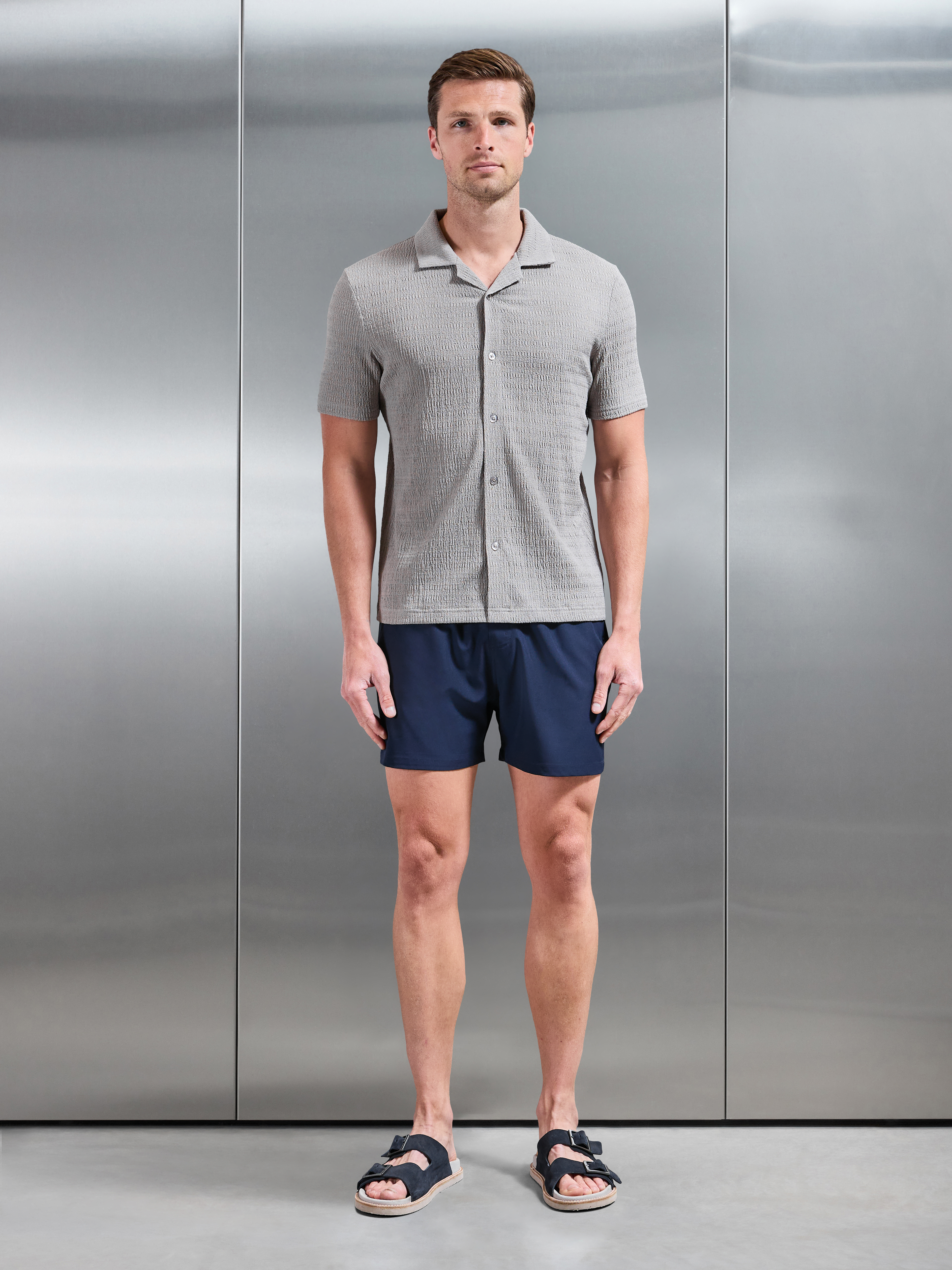 Mens To The Beach Revere Collar Shirt in Stone
