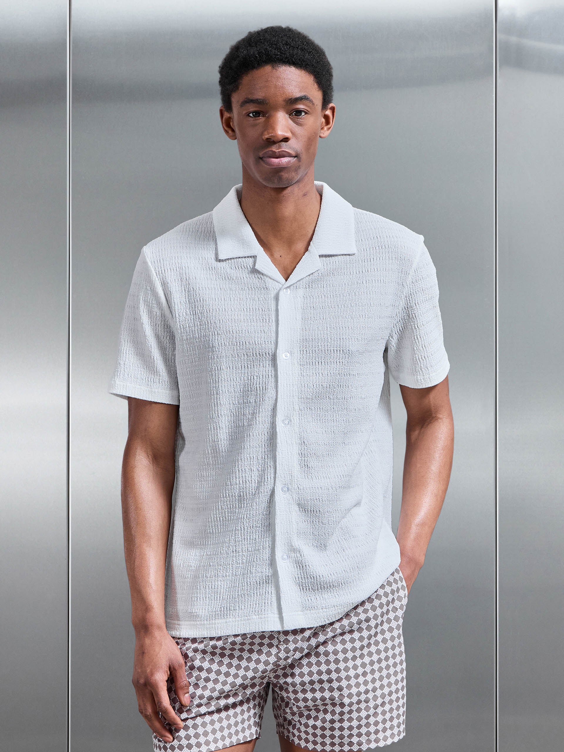 Mens To The Beach Revere Collar Shirt in White