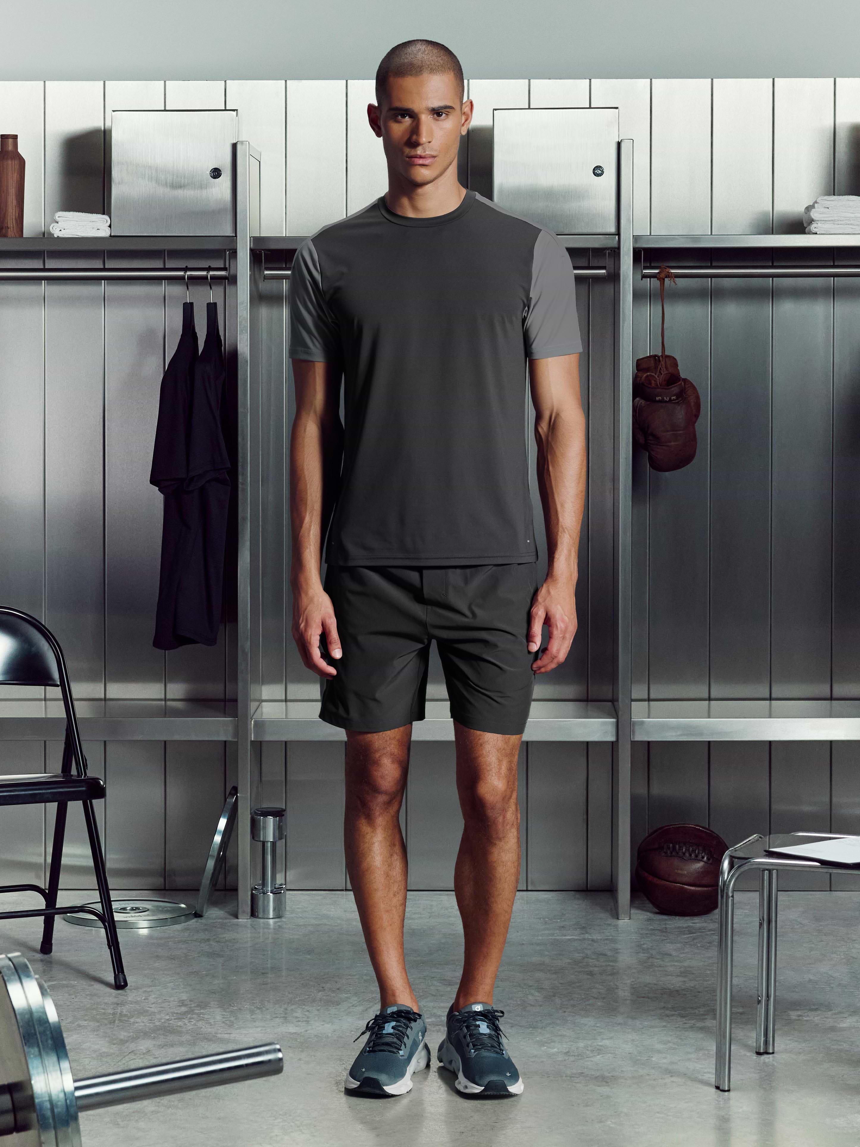 Mens Track Colour Block Active Short in Grey Mid Grey