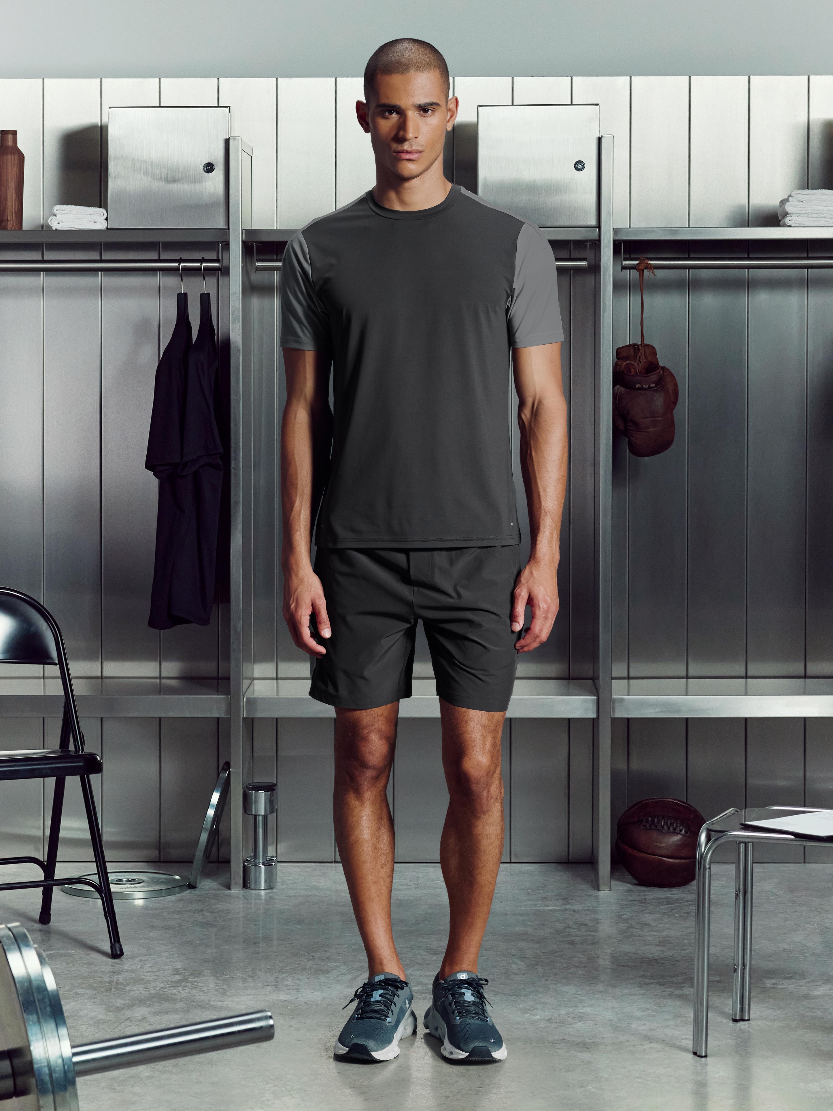Mens Track Colour Block Active Short in Grey Mid Grey
