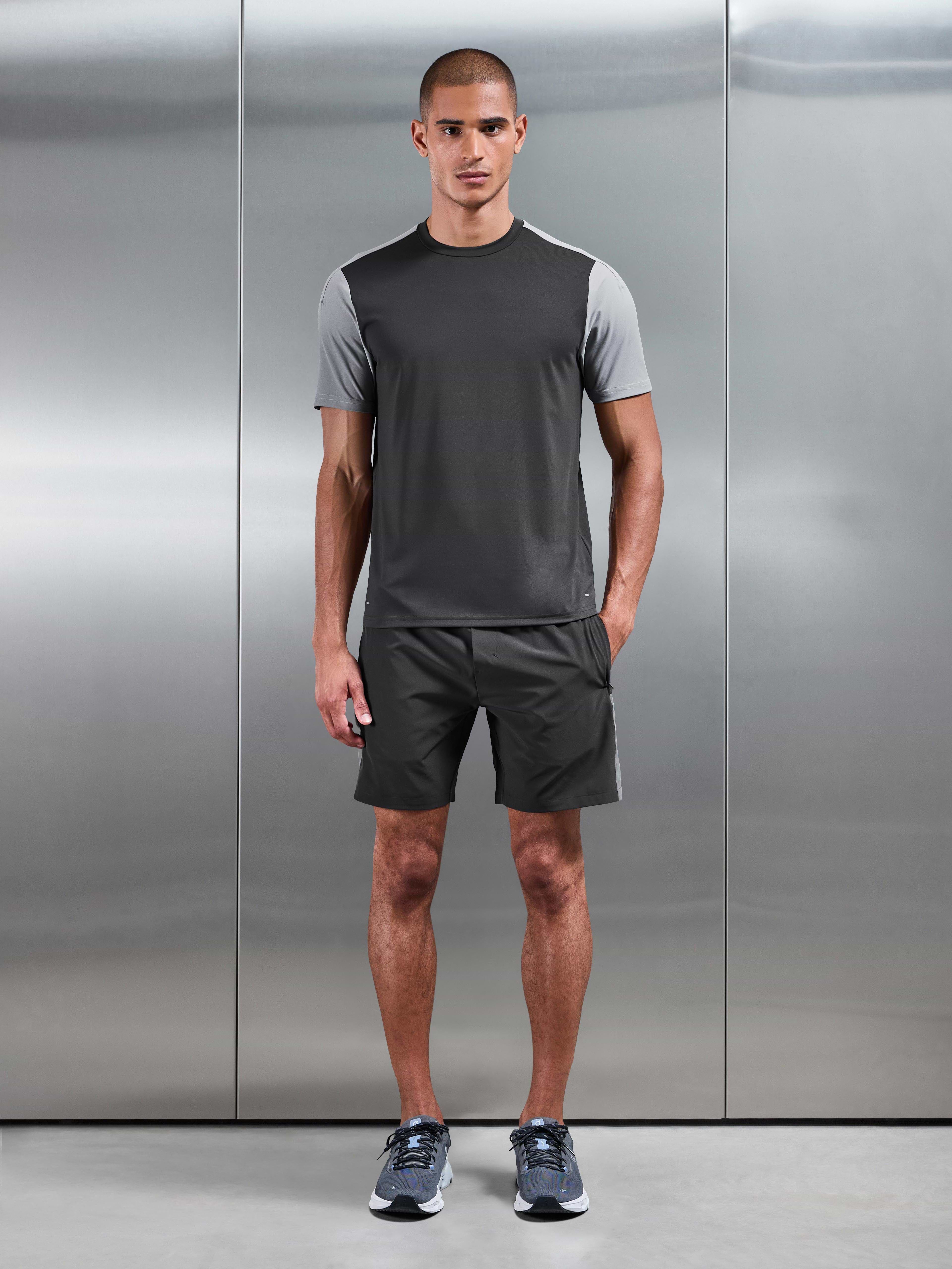 Mens Track Colour Block Active Short in Grey Mid Grey