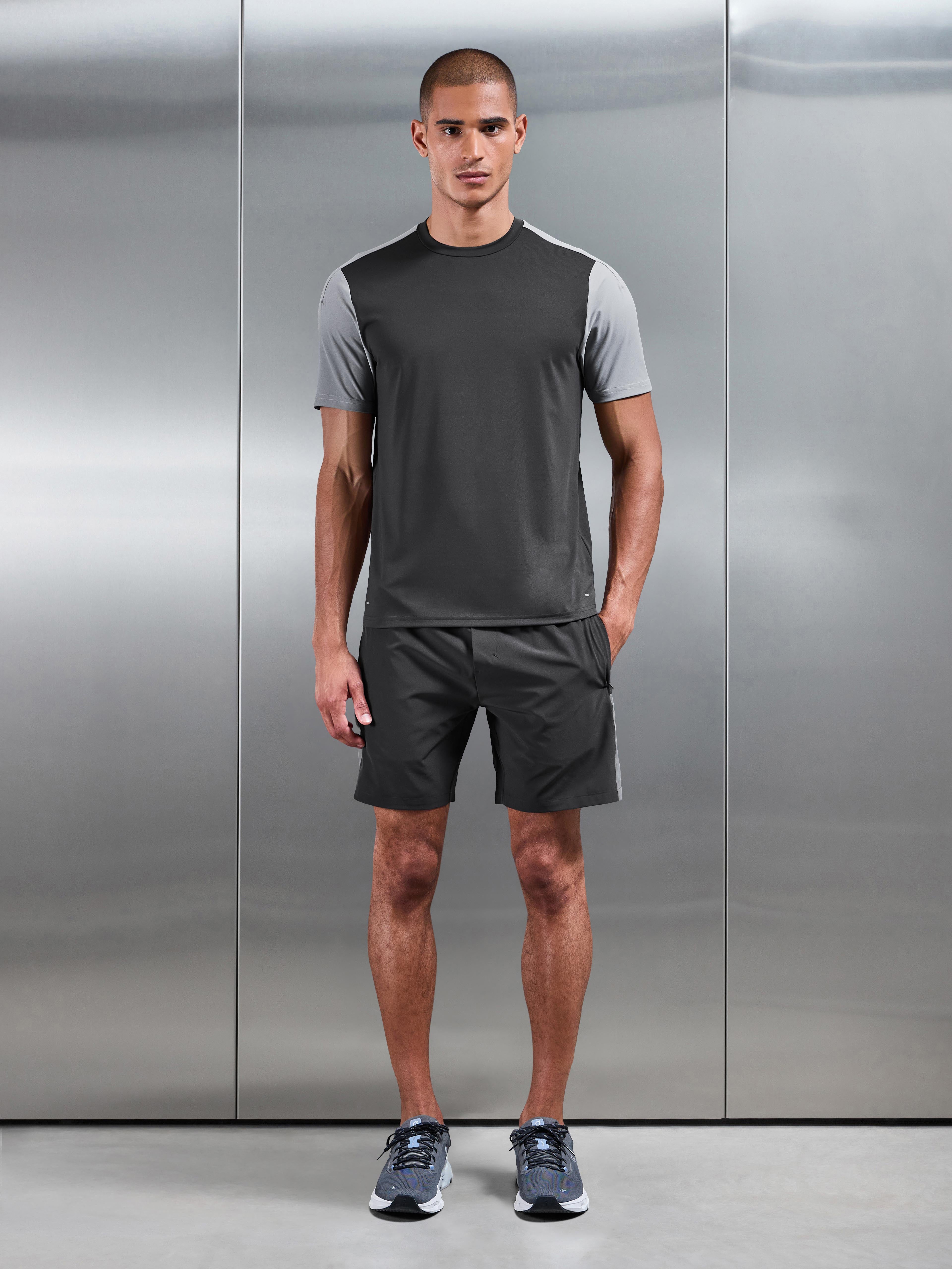 Mens Track Colour Block Active Short in Grey Mid Grey