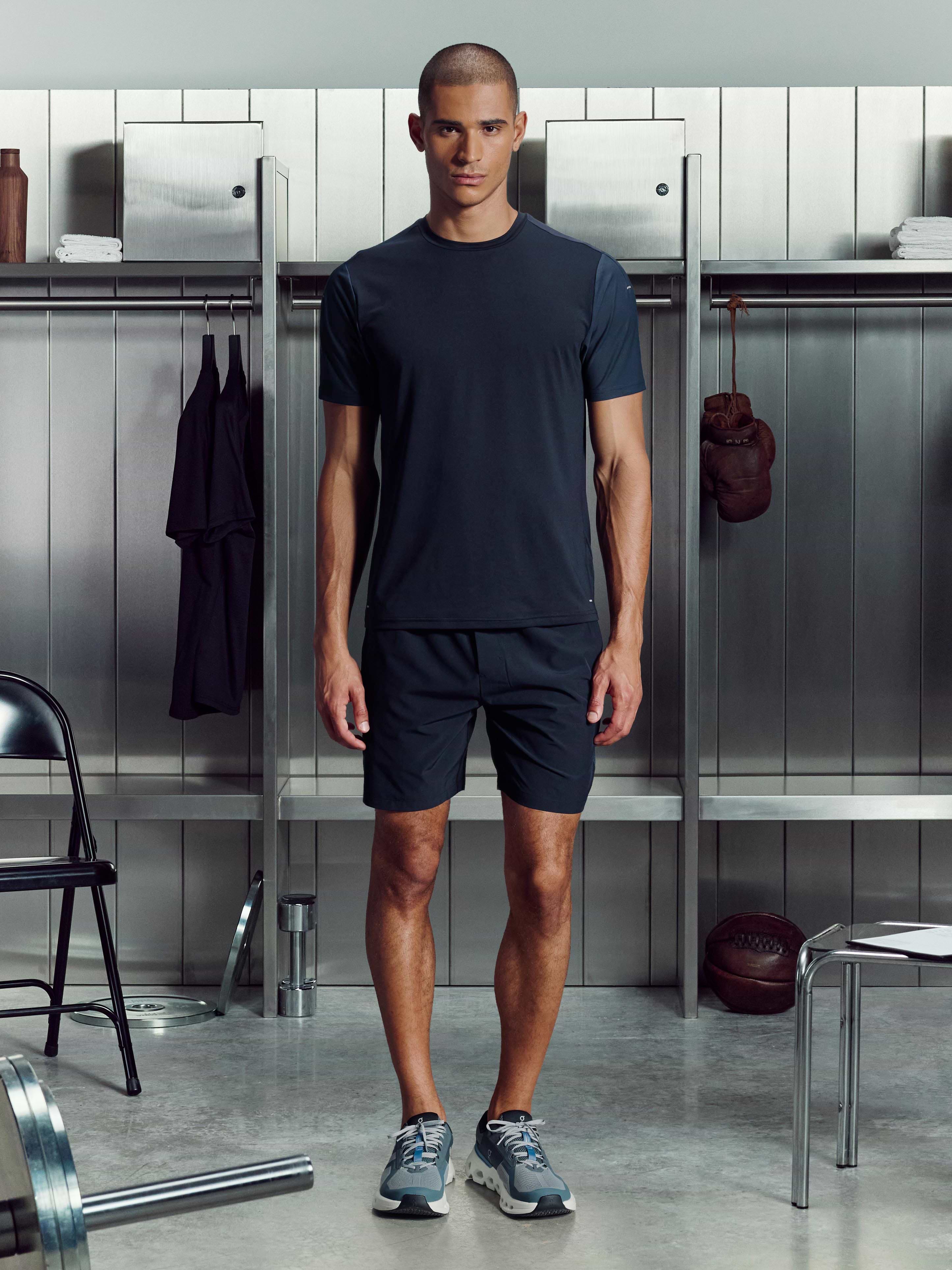Mens Track Colour Block Active Short in Navy Slate Blue