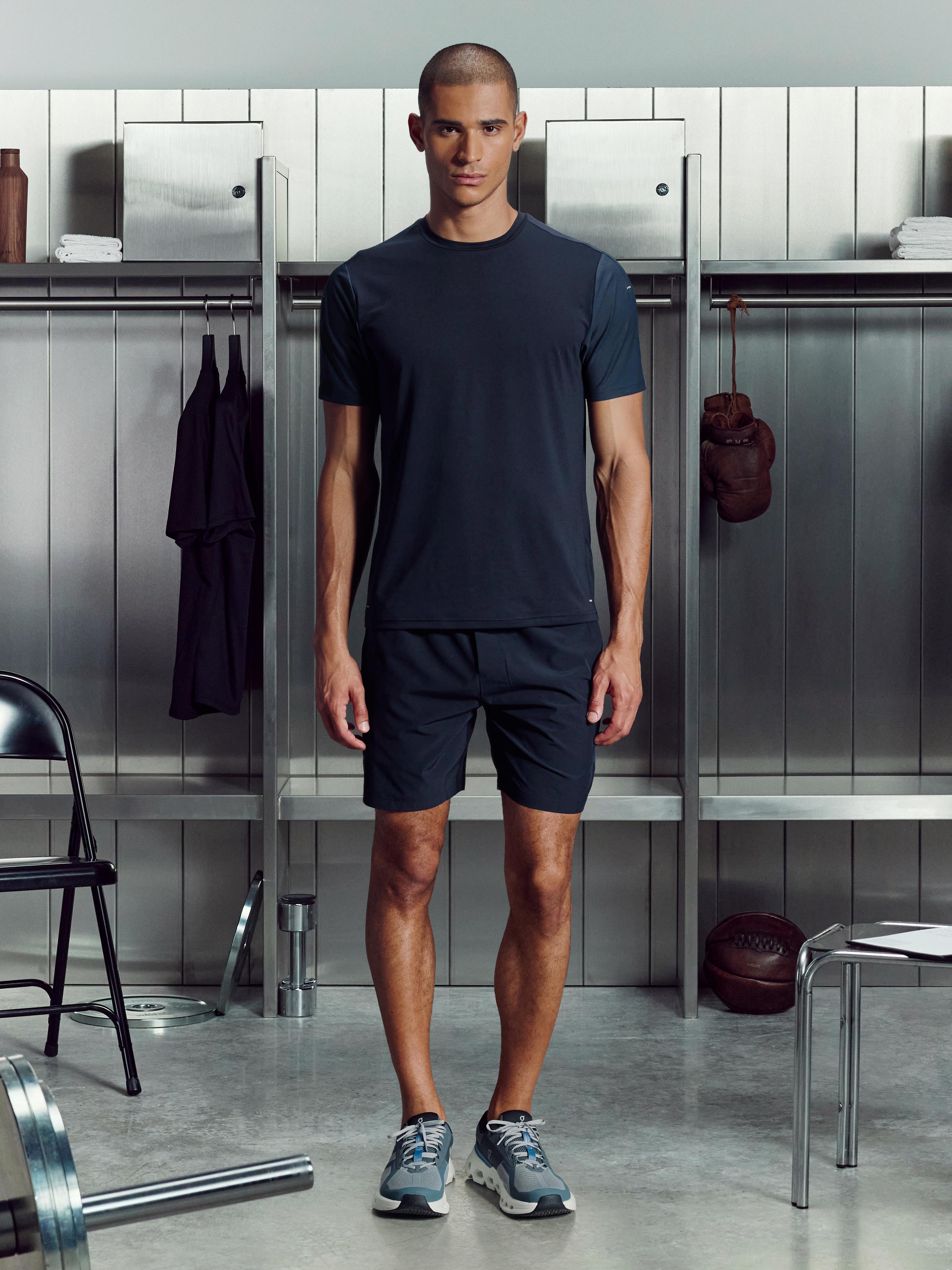 Mens Track Colour Block Active Short in Navy Slate Blue