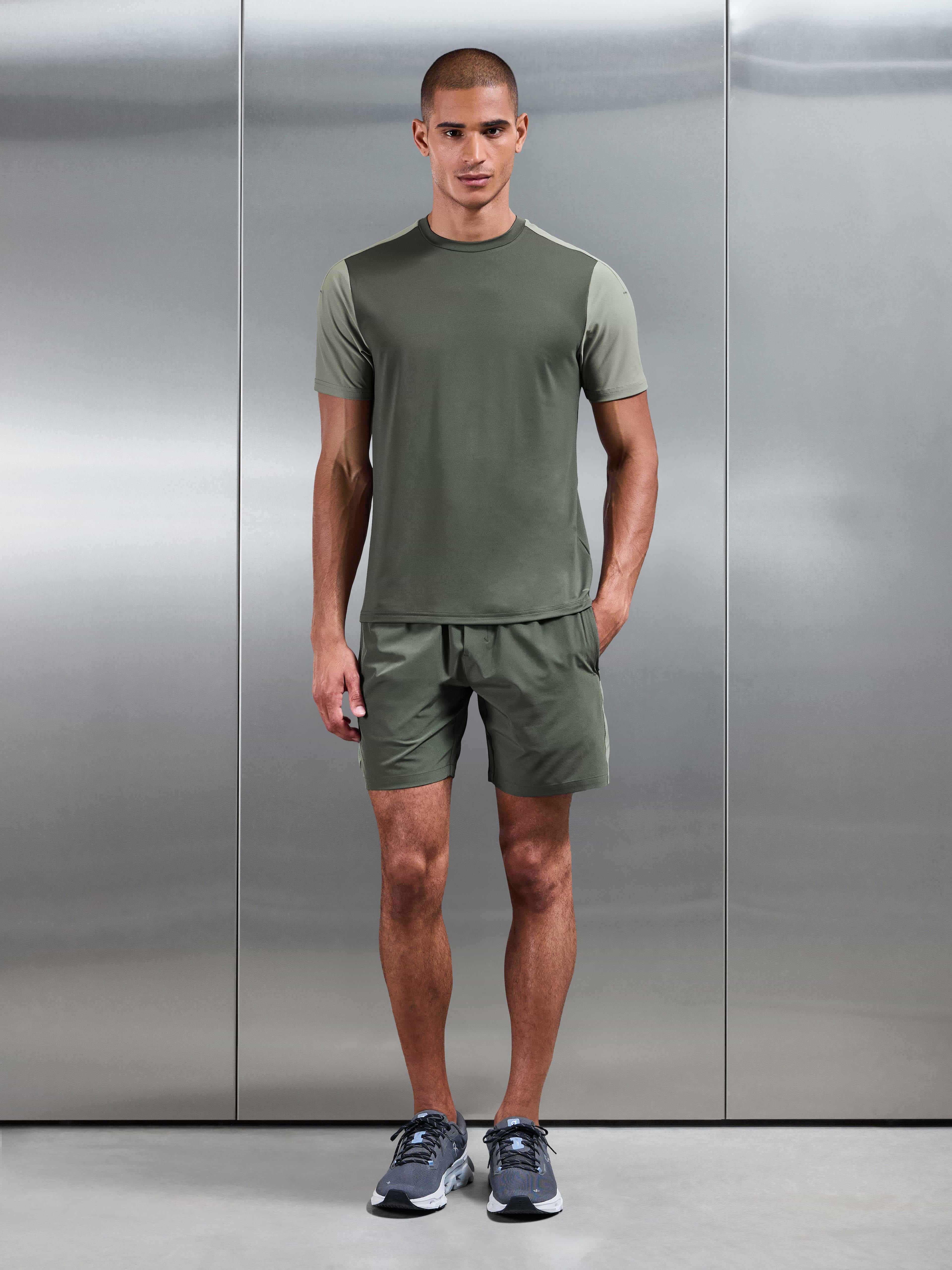 Mens Track Colour Block Active Short in Sage Light Sage