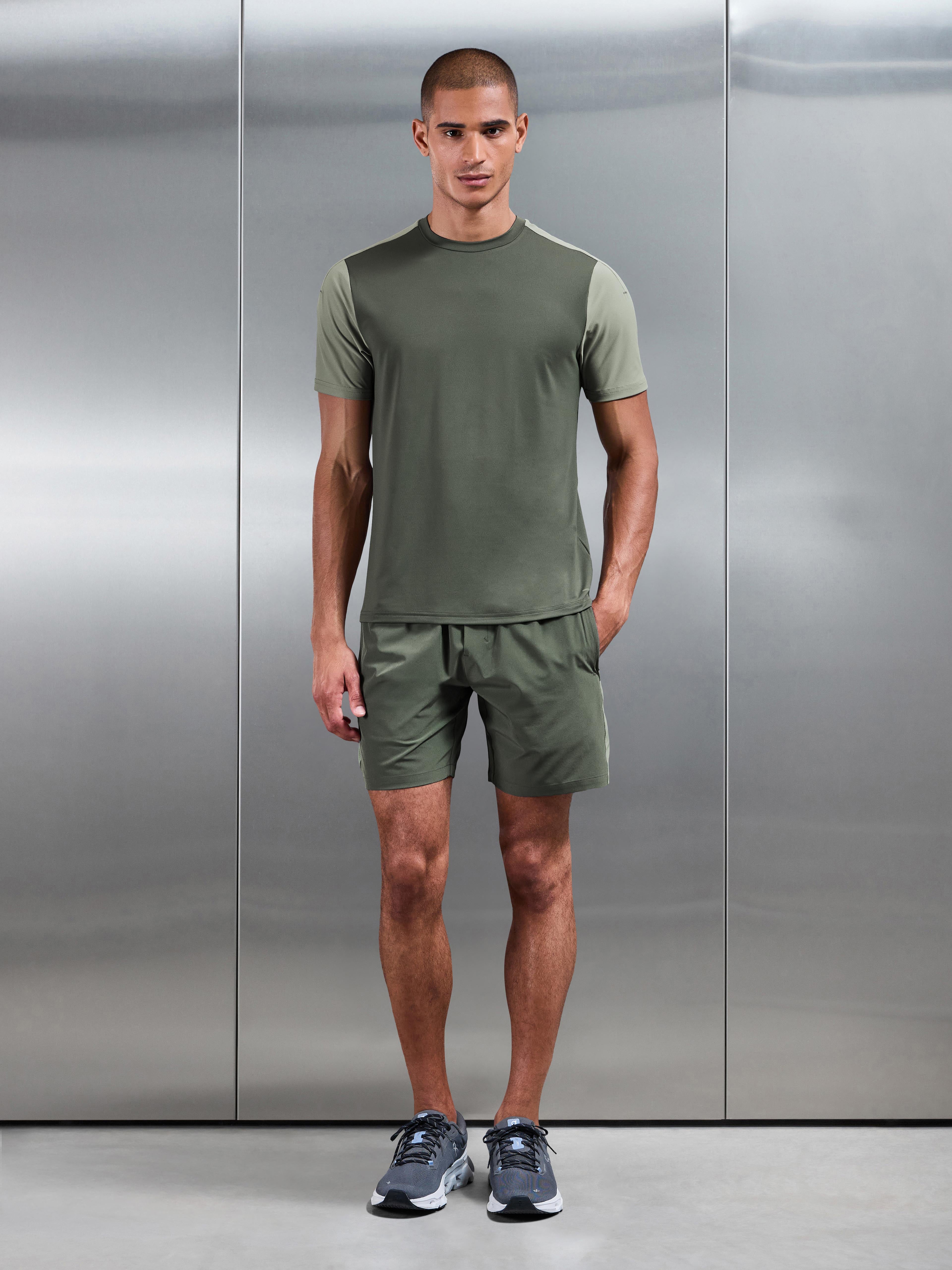 Mens Track Colour Block Active Short in Sage Light Sage