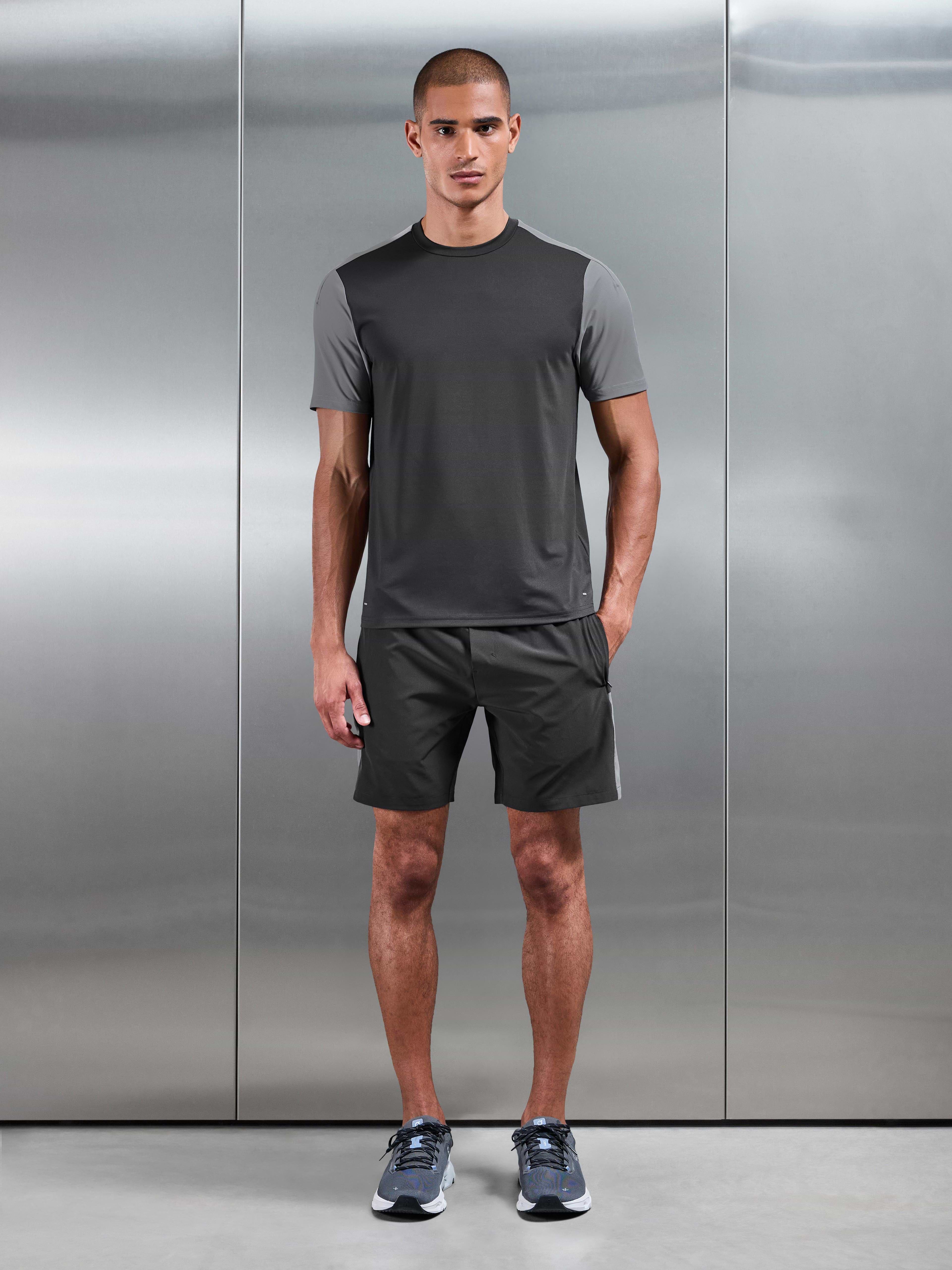 Mens Track Colour Block Active T-Shirt in Grey Mid Grey