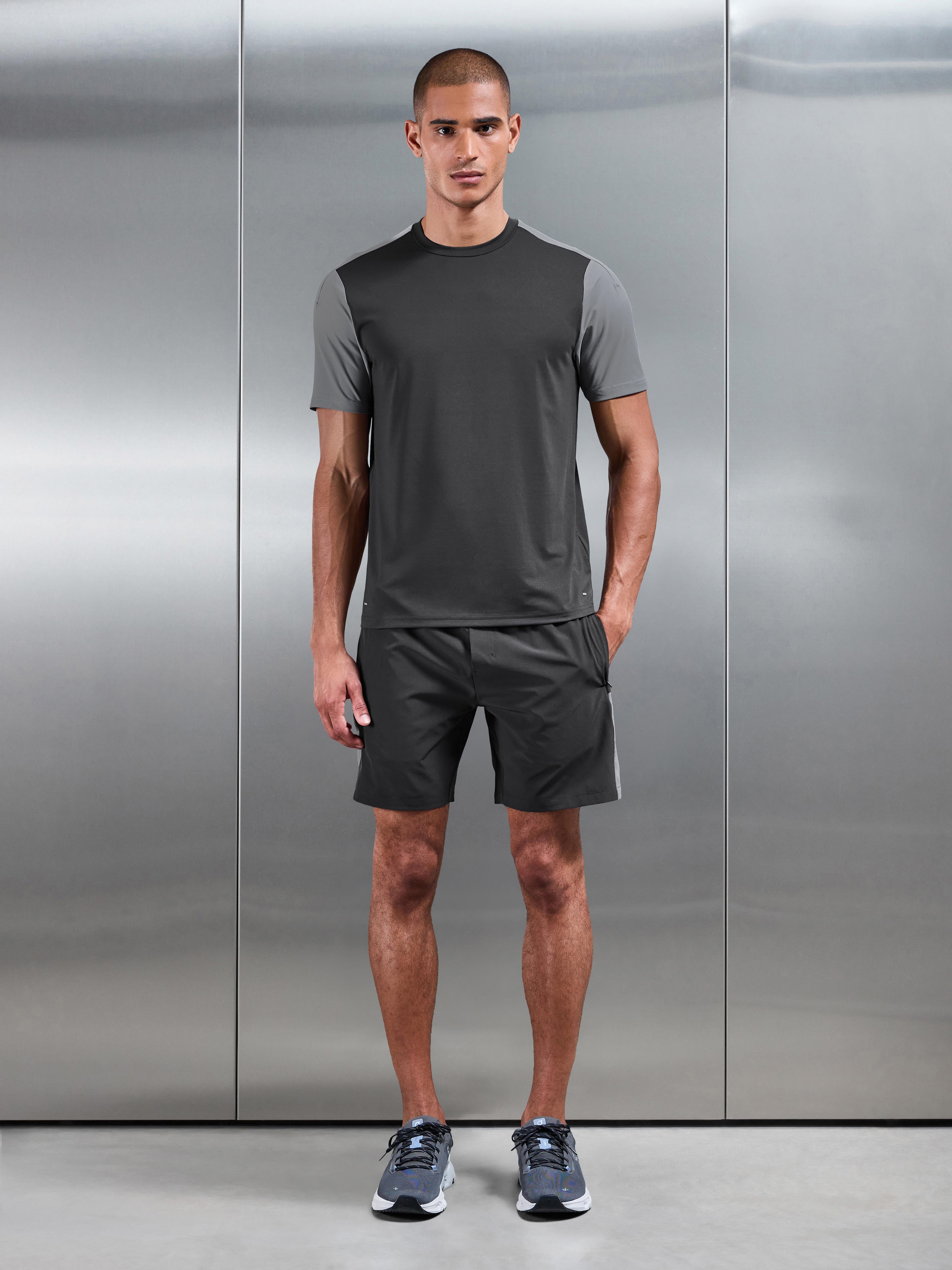 Mens Track Colour Block Active T-Shirt in Grey Mid Grey