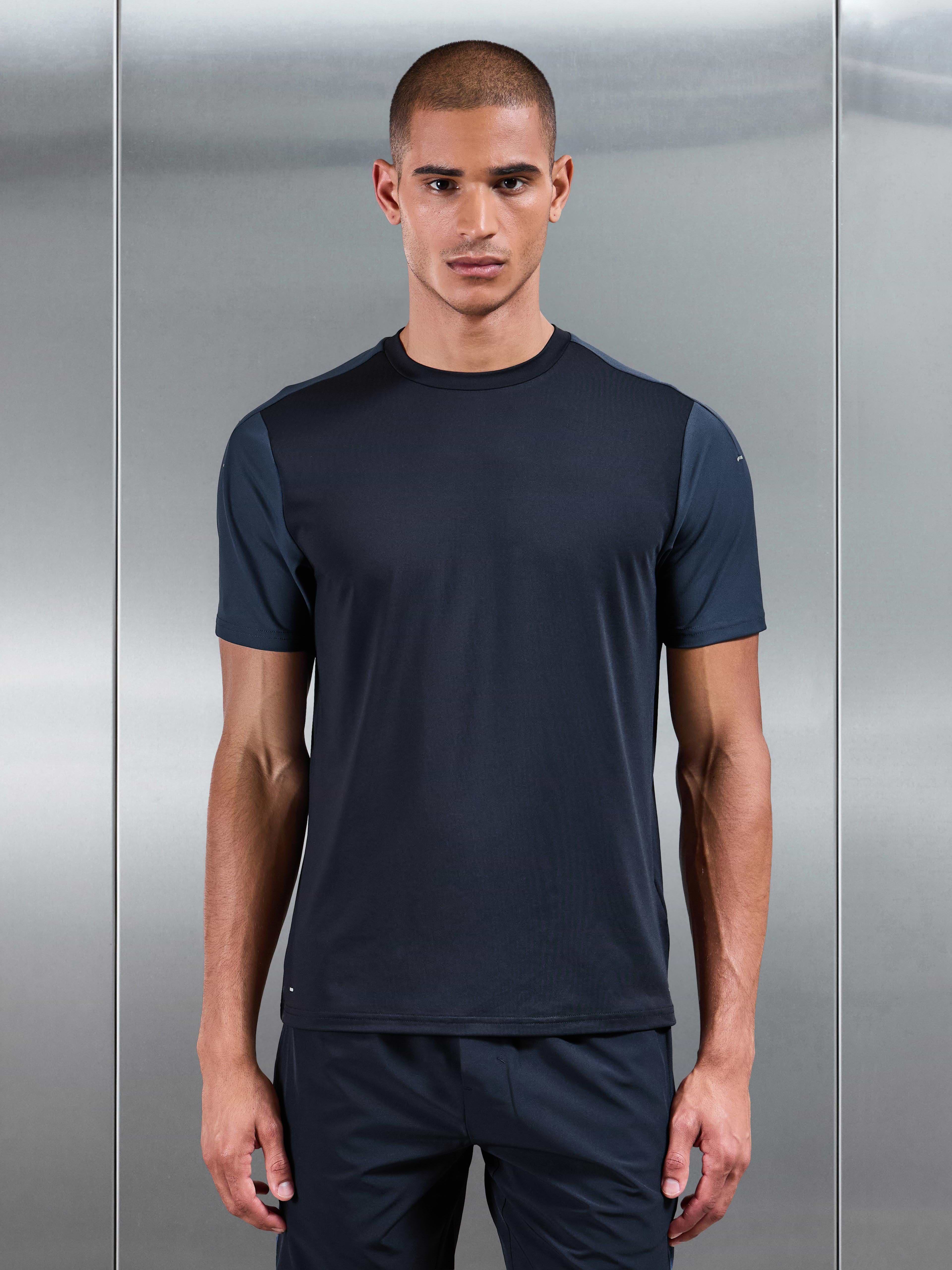 Track Colour Block Active T-Shirt in Navy Slate Blue