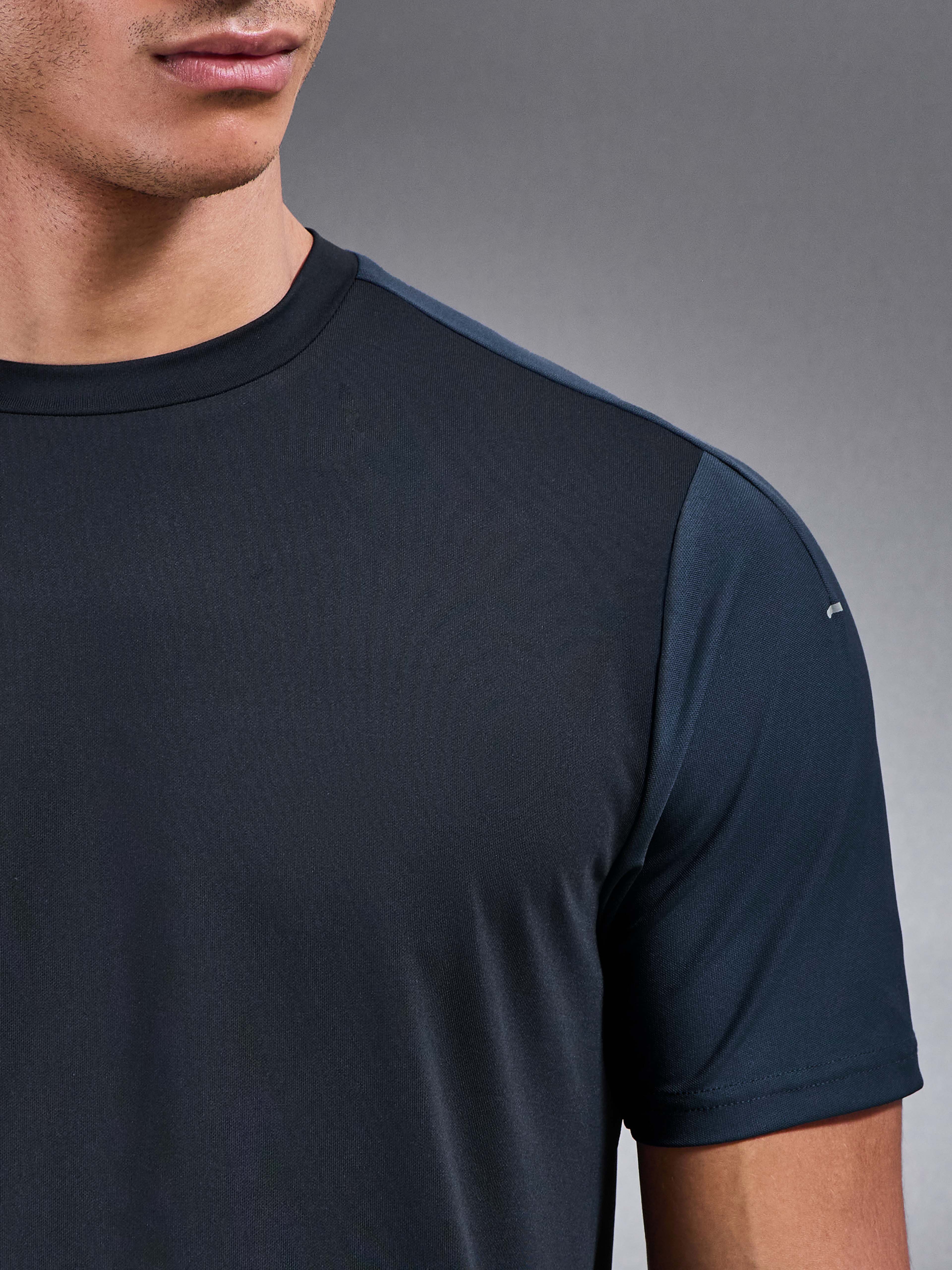 Mens Track Colour Block Active T-Shirt in Navy Slate Blue