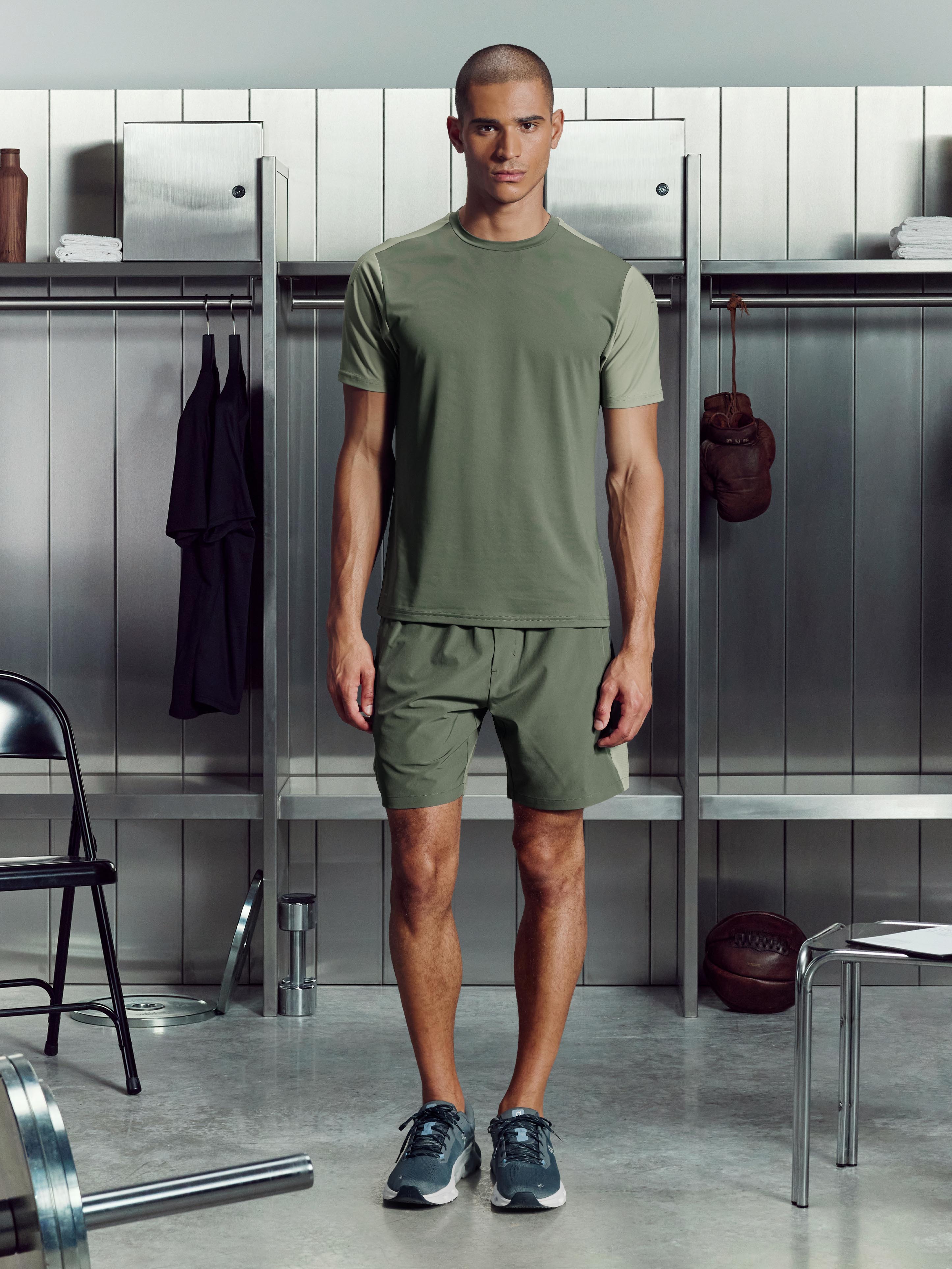 Mens Track Colour Block Active T-Shirt in Sage Light Sage