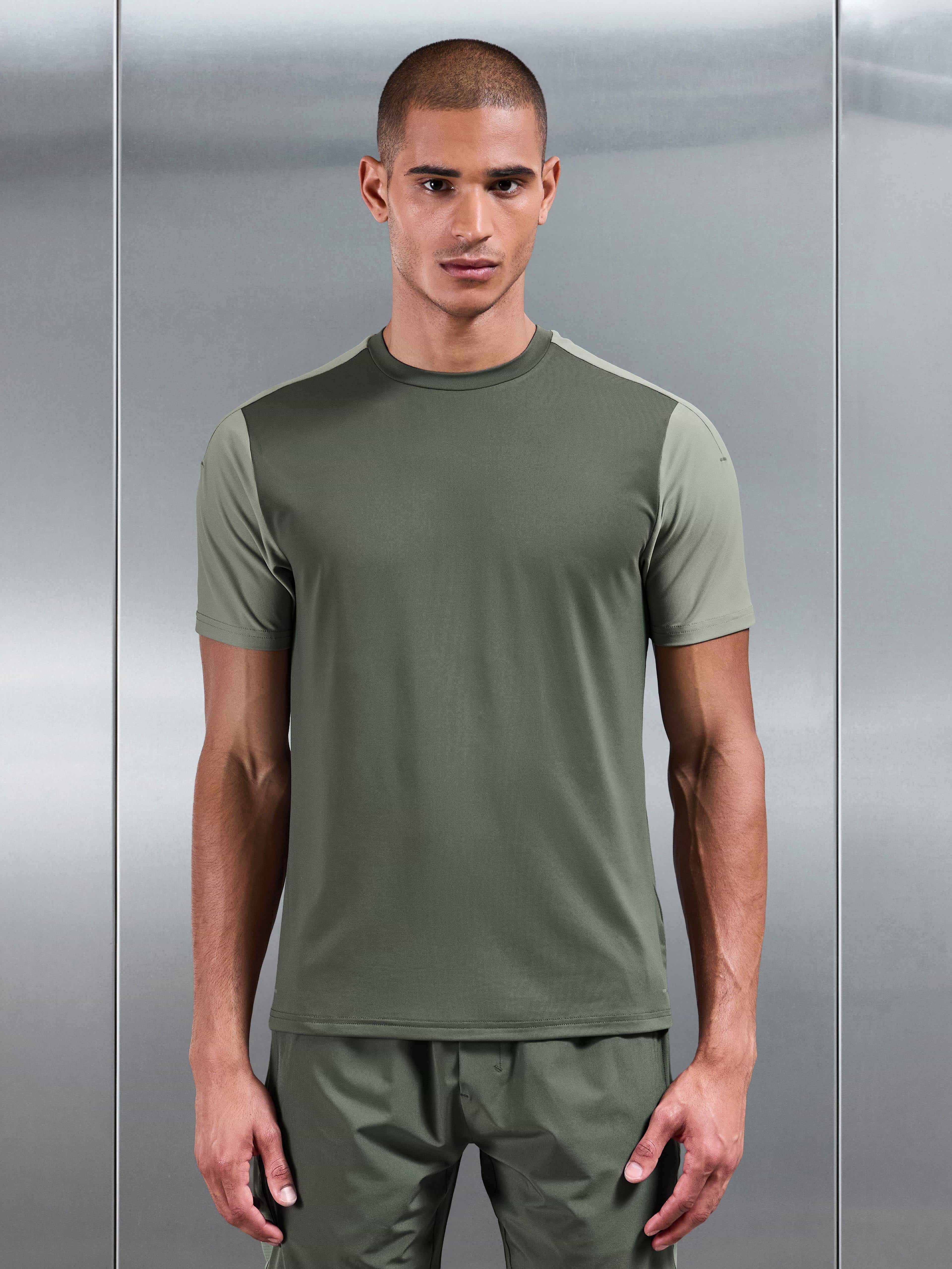 Track Colour Block Active T-Shirt in Sage Light Sage