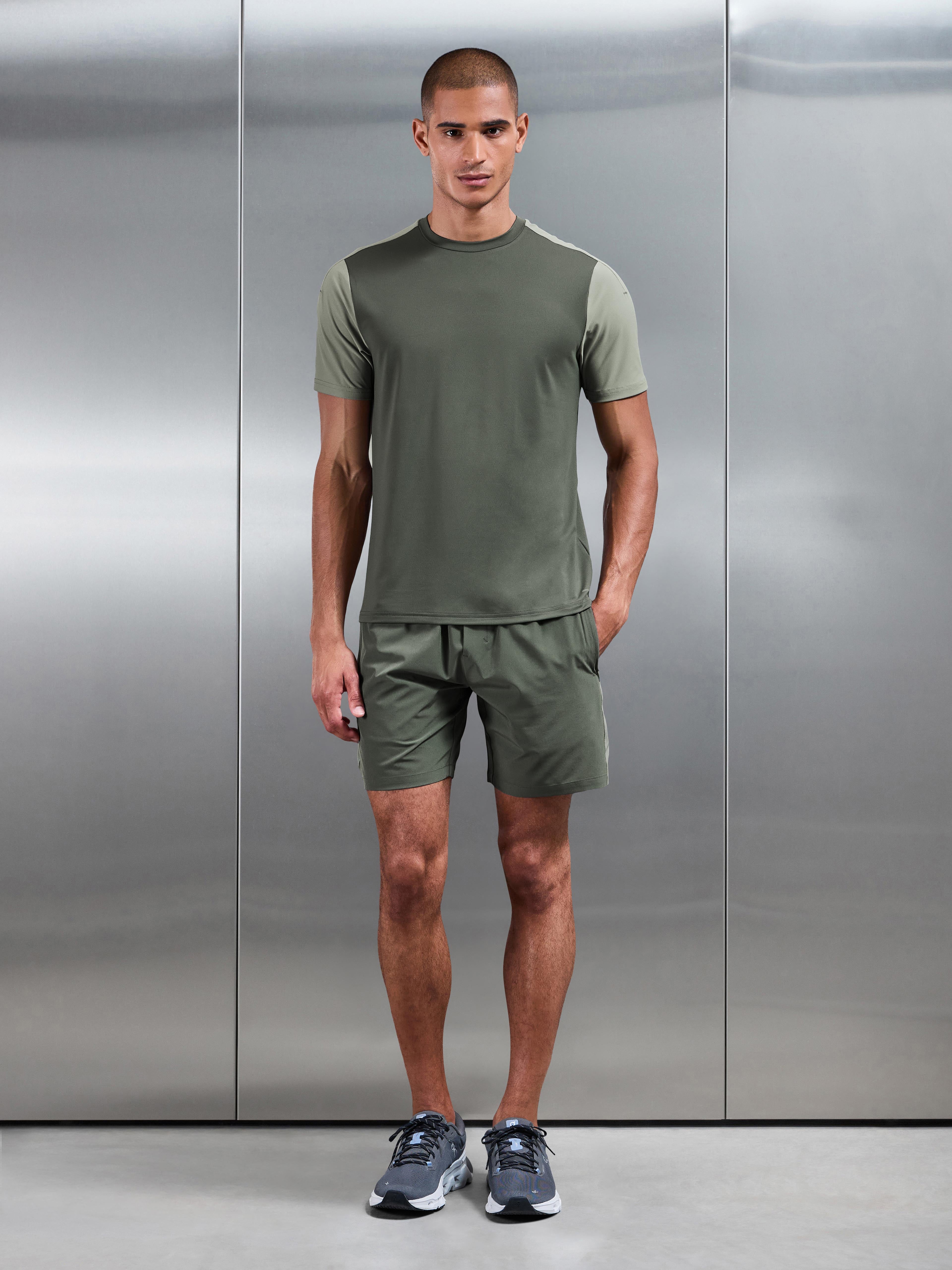 Mens Track Colour Block Active T-Shirt in Sage Light Sage
