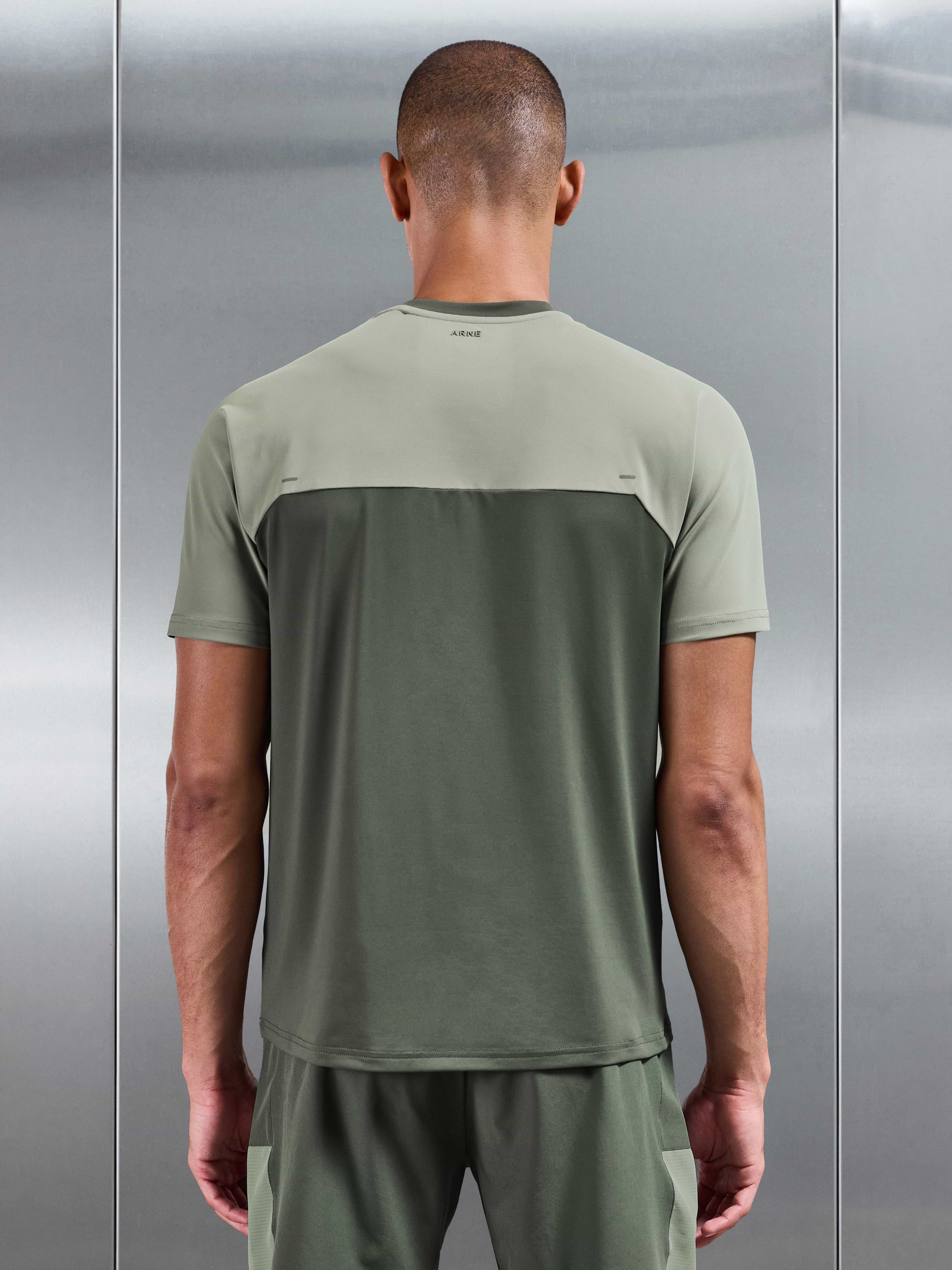 Track Colour Block Active T-Shirt in Sage Light Sage