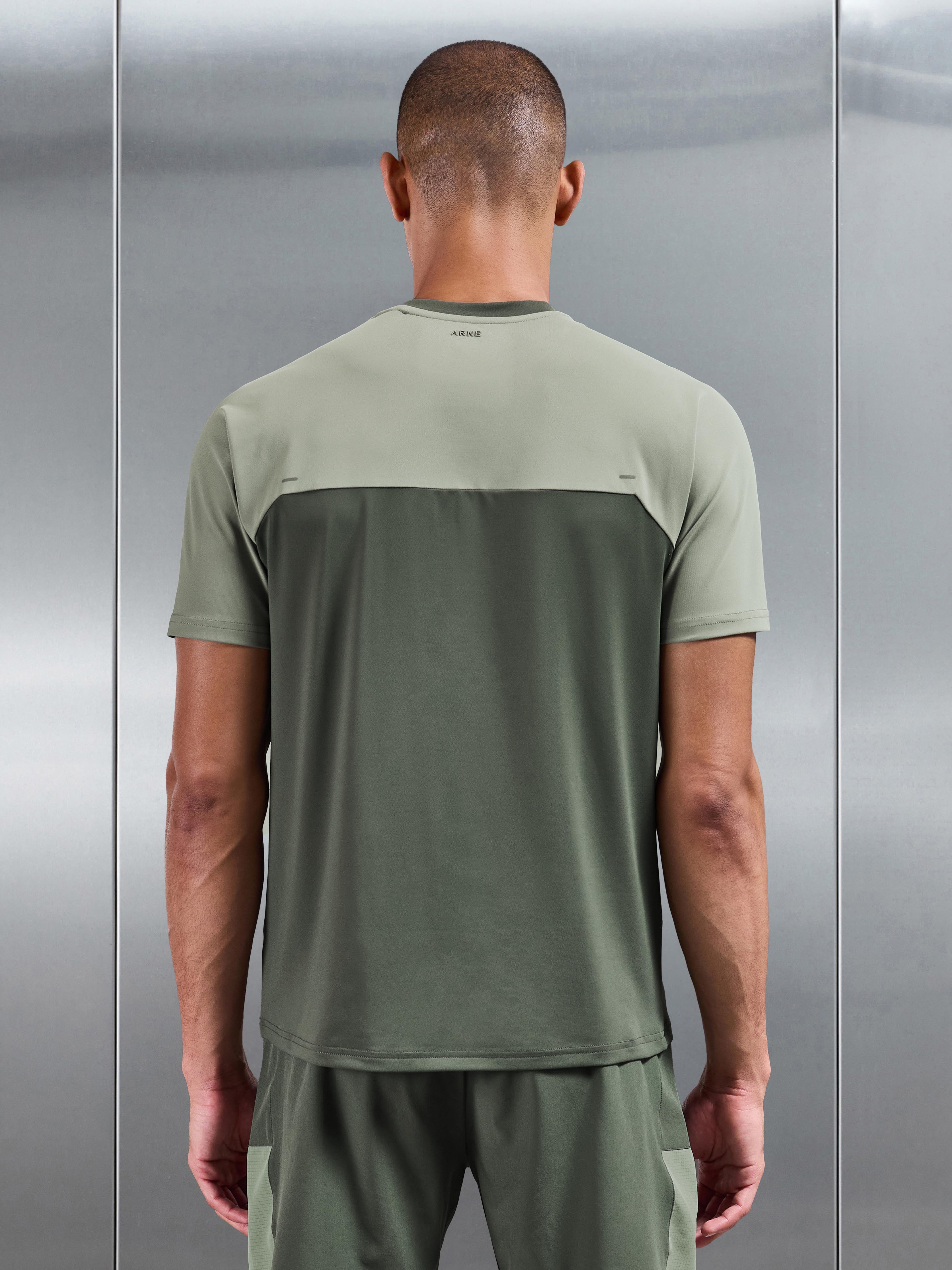 Mens Track Colour Block Active T-Shirt in Sage Light Sage