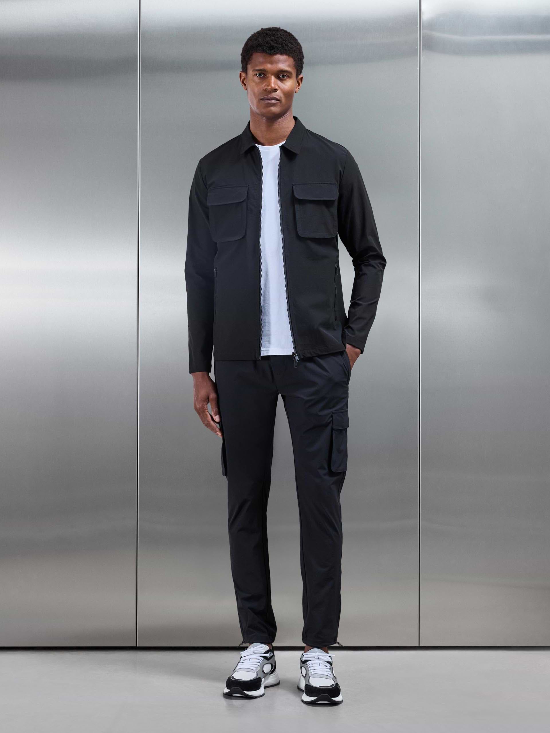 Mens Utility Cargo Overshirt in Black