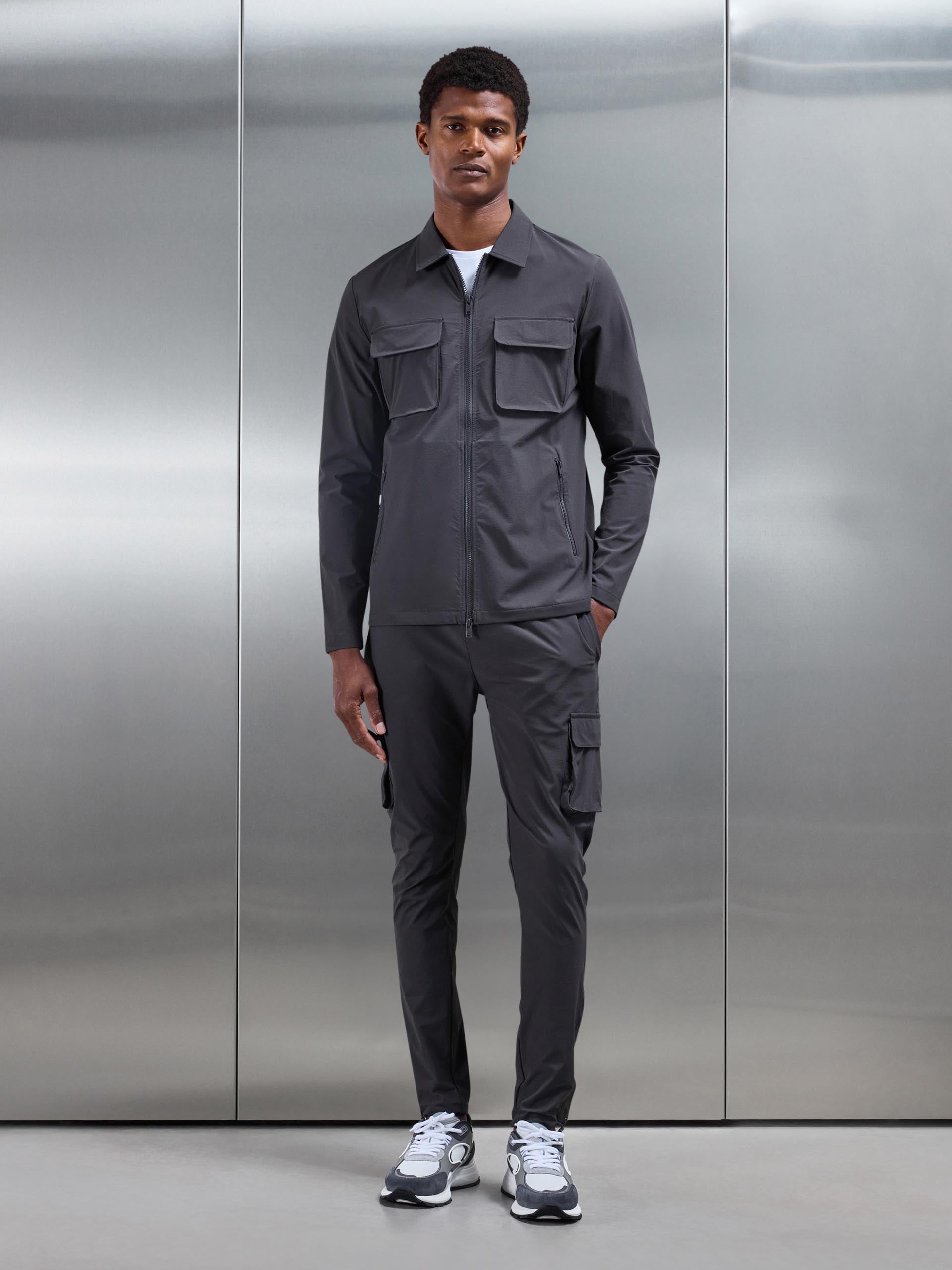 Mens Utility Cargo Overshirt in Grey