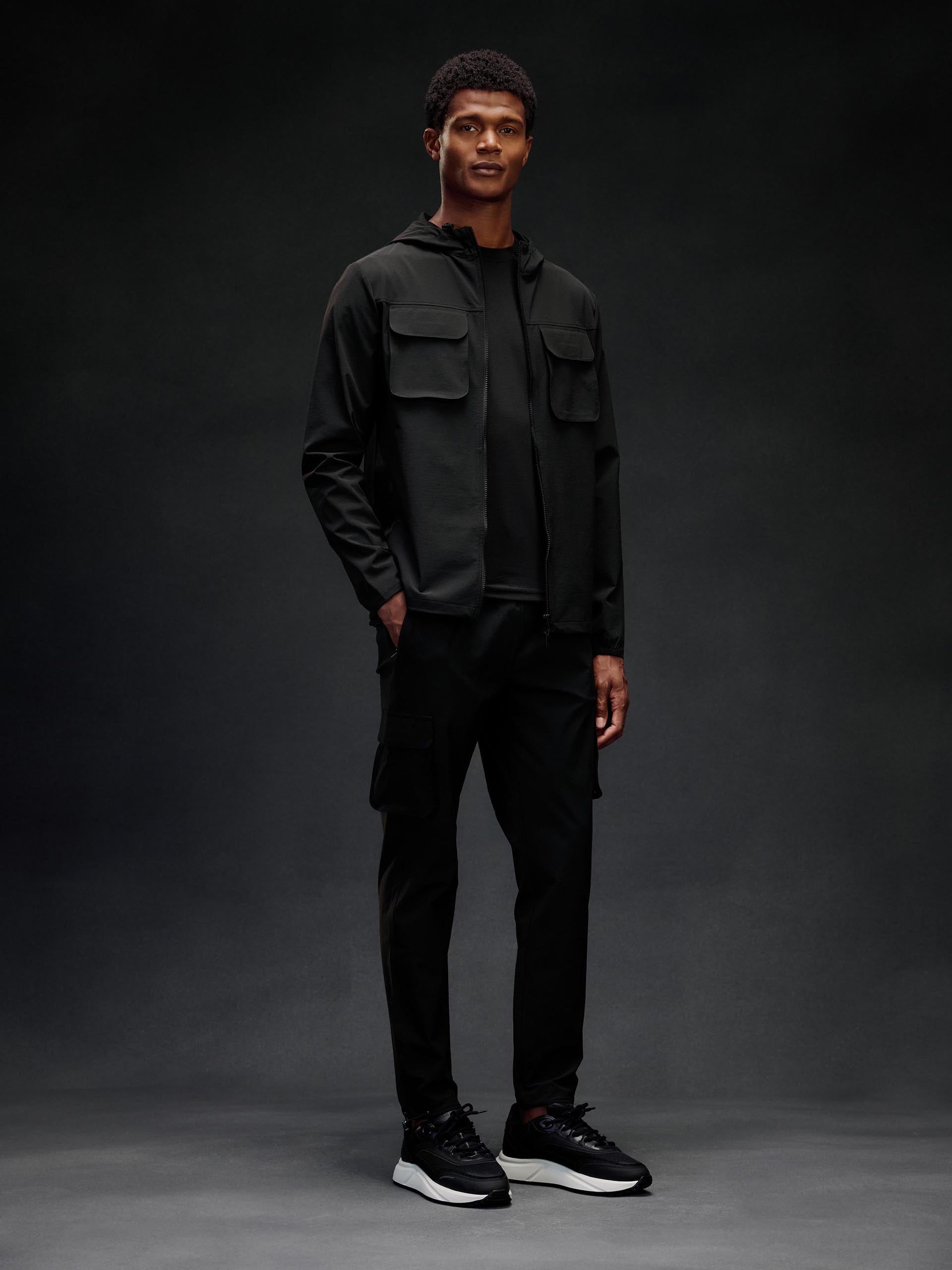Mens Utility Cargo Windbreaker in Black