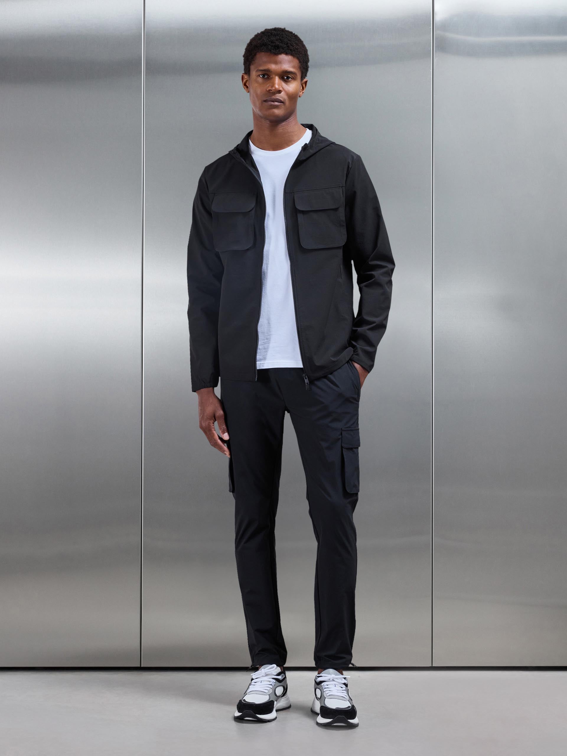 Mens Utility Cargo Windbreaker in Black