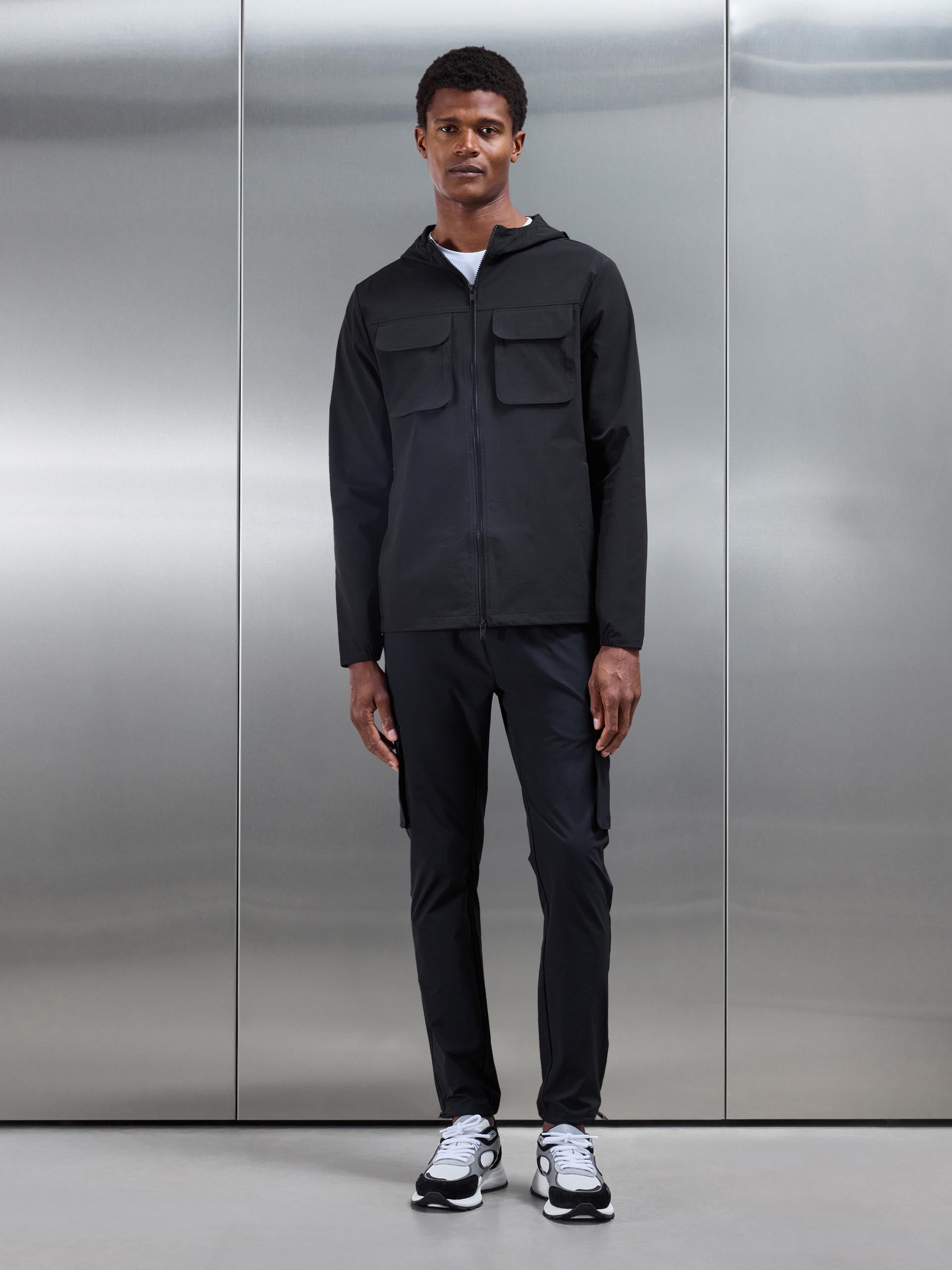 Mens Utility Cargo Windbreaker in Black