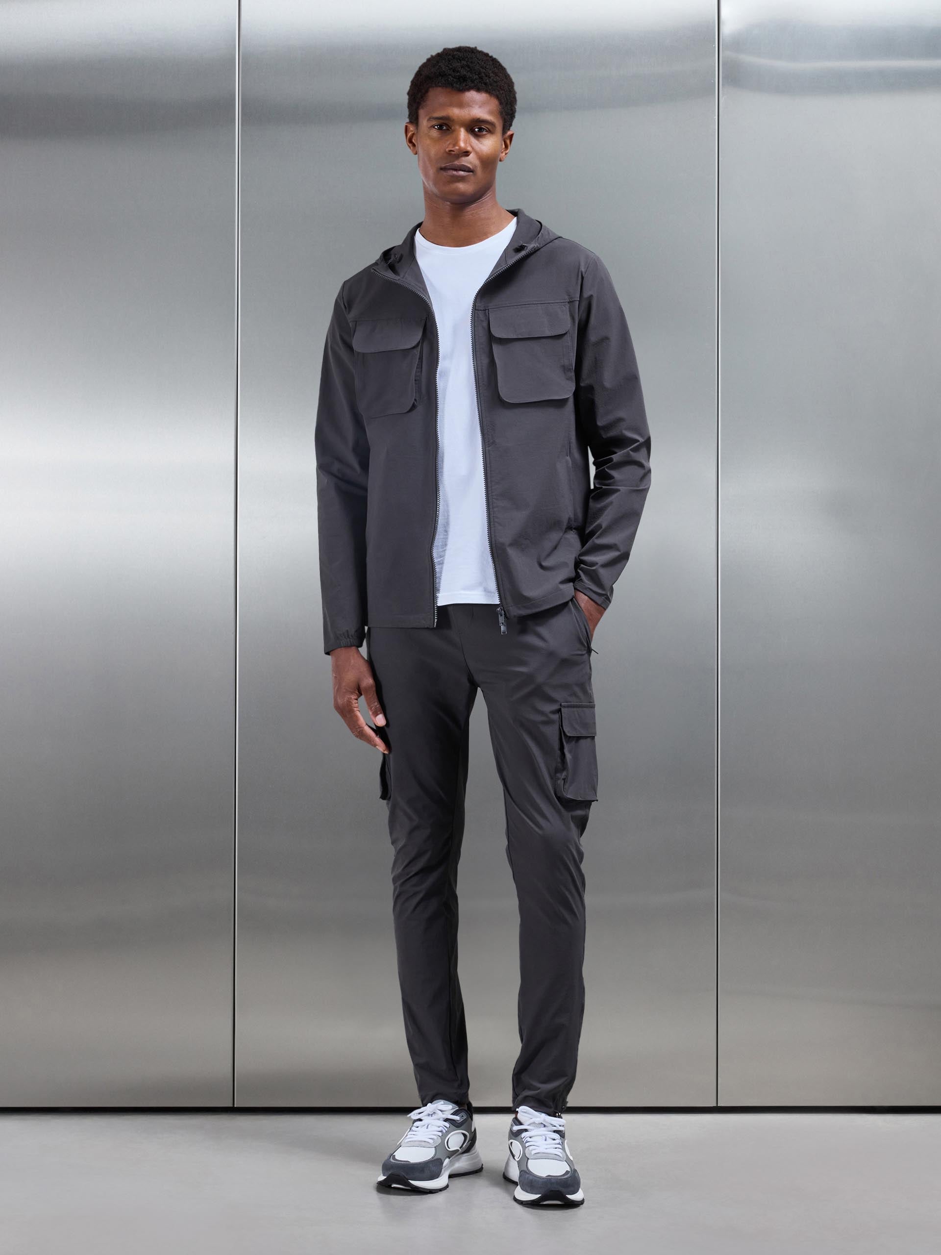 Mens Utility Cargo Windbreaker in Grey