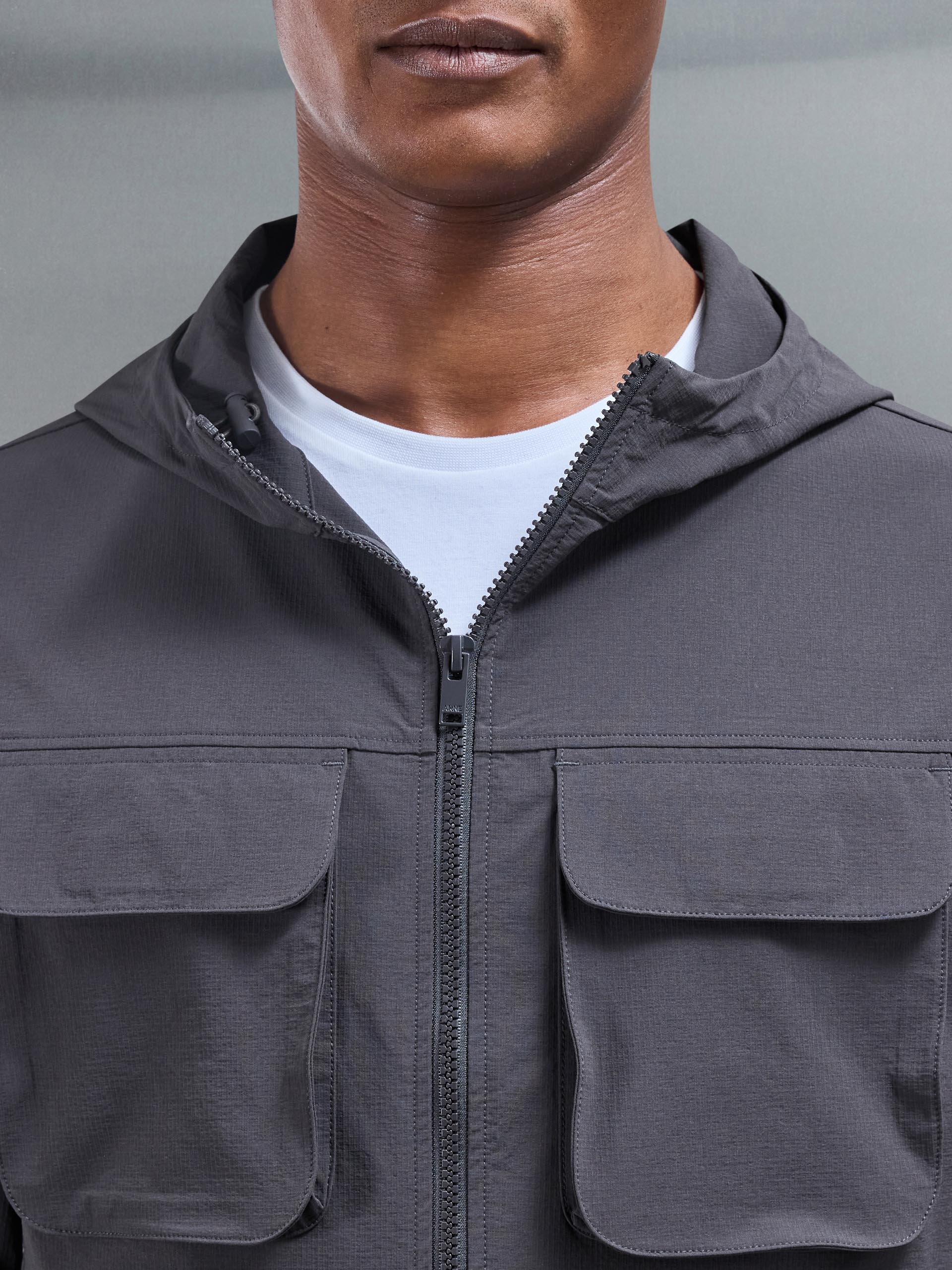 Mens Utility Cargo Windbreaker in Grey