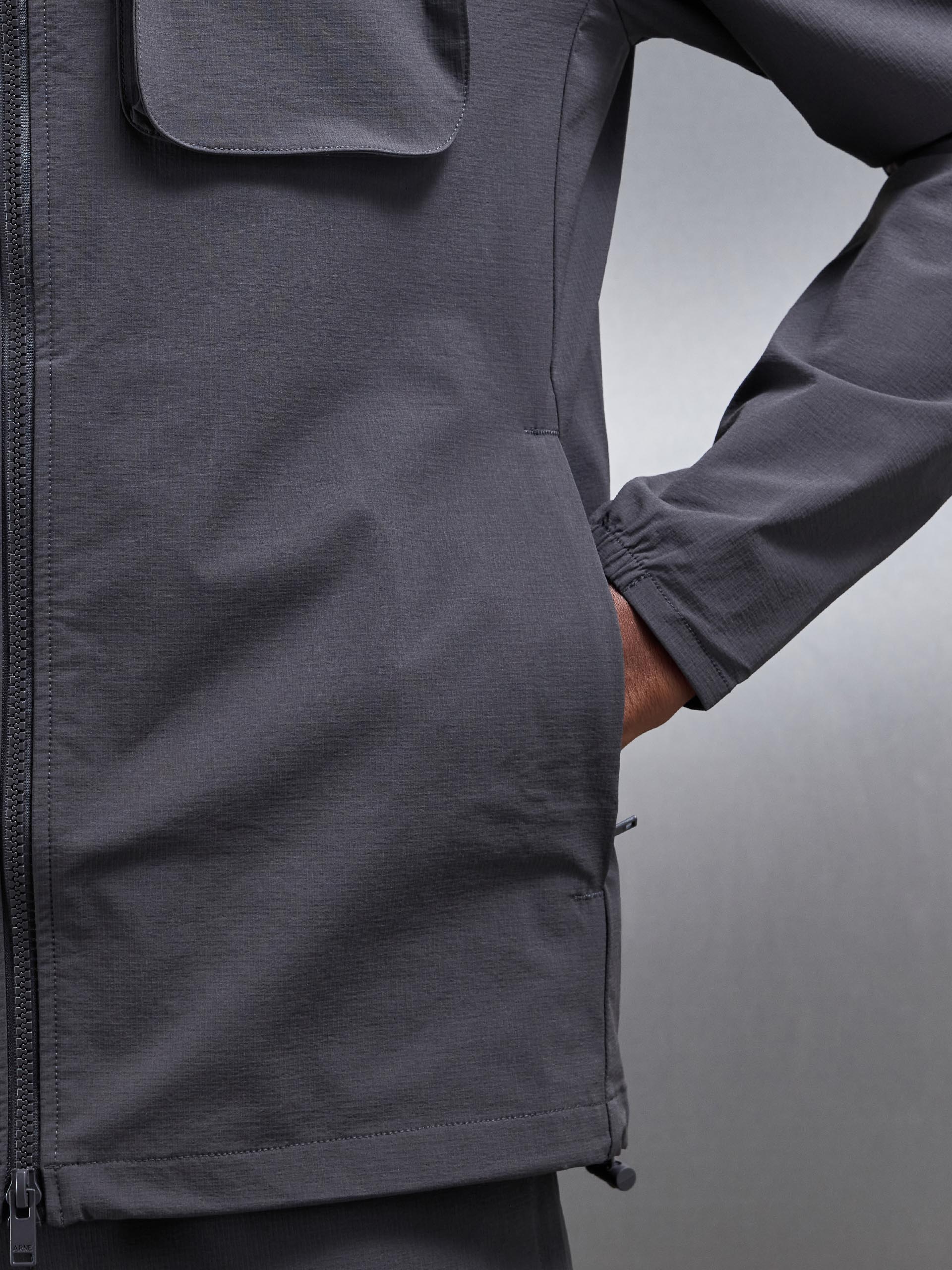 Mens Utility Cargo Windbreaker in Grey