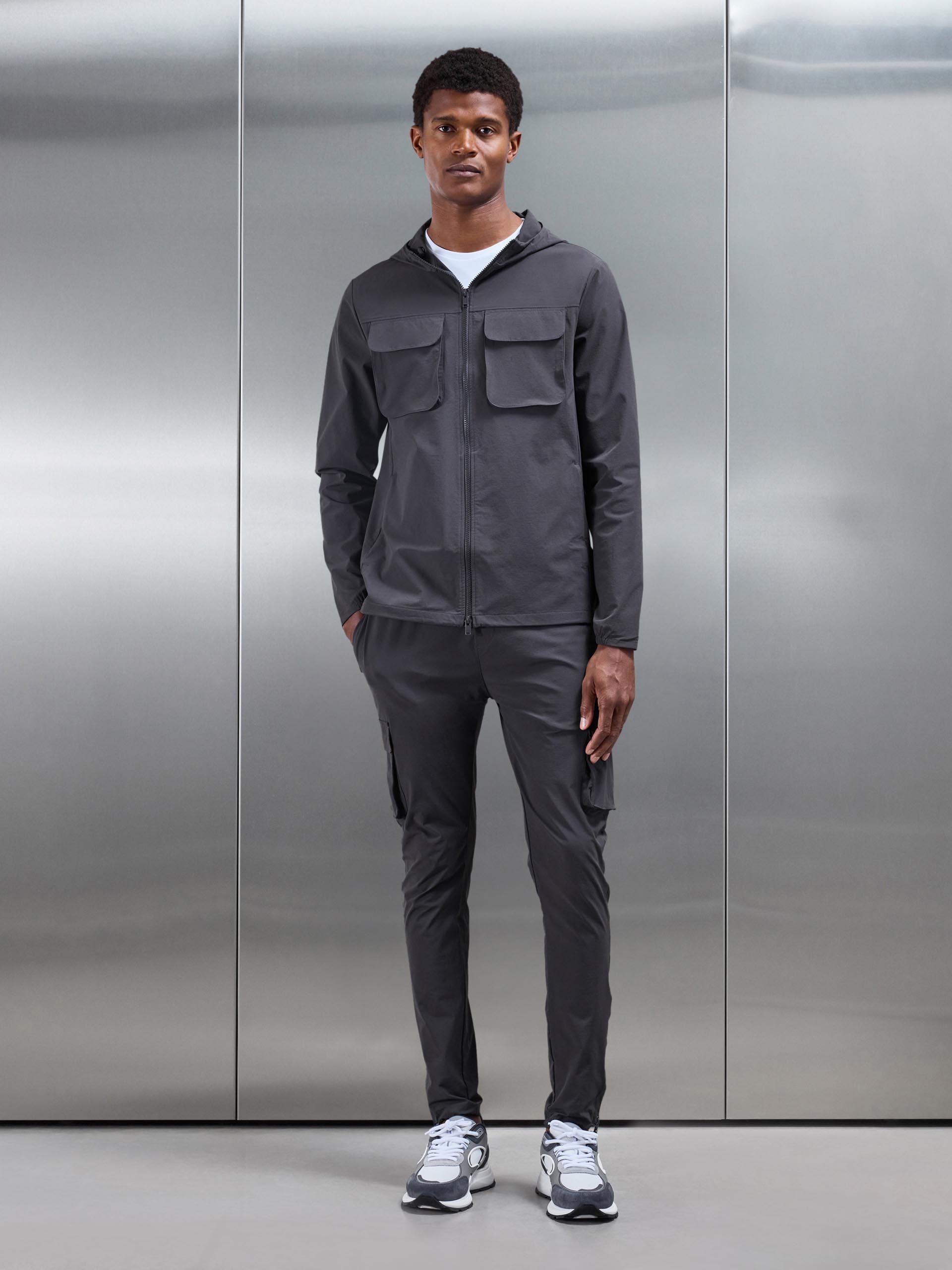 Mens Utility Cargo Windbreaker in Grey