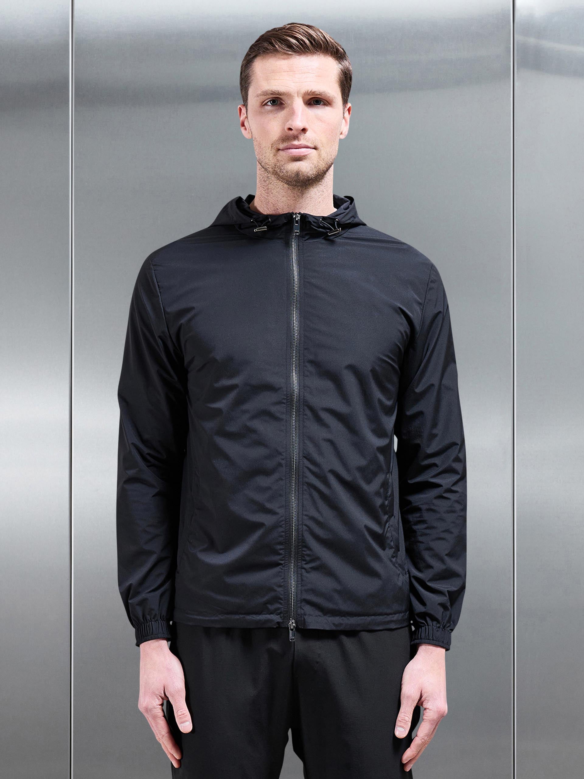 Mens Utility Technical Shell Windbreaker in Black