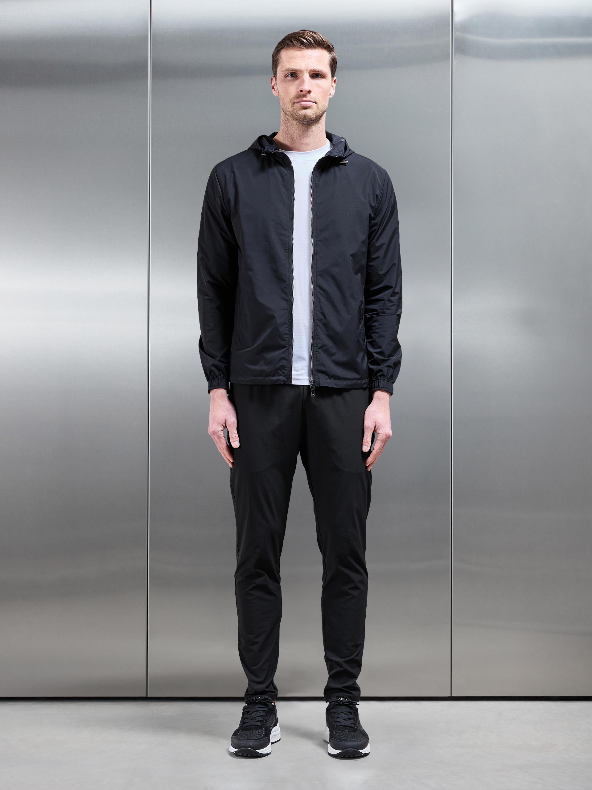 Mens Utility Technical Shell Windbreaker in Black