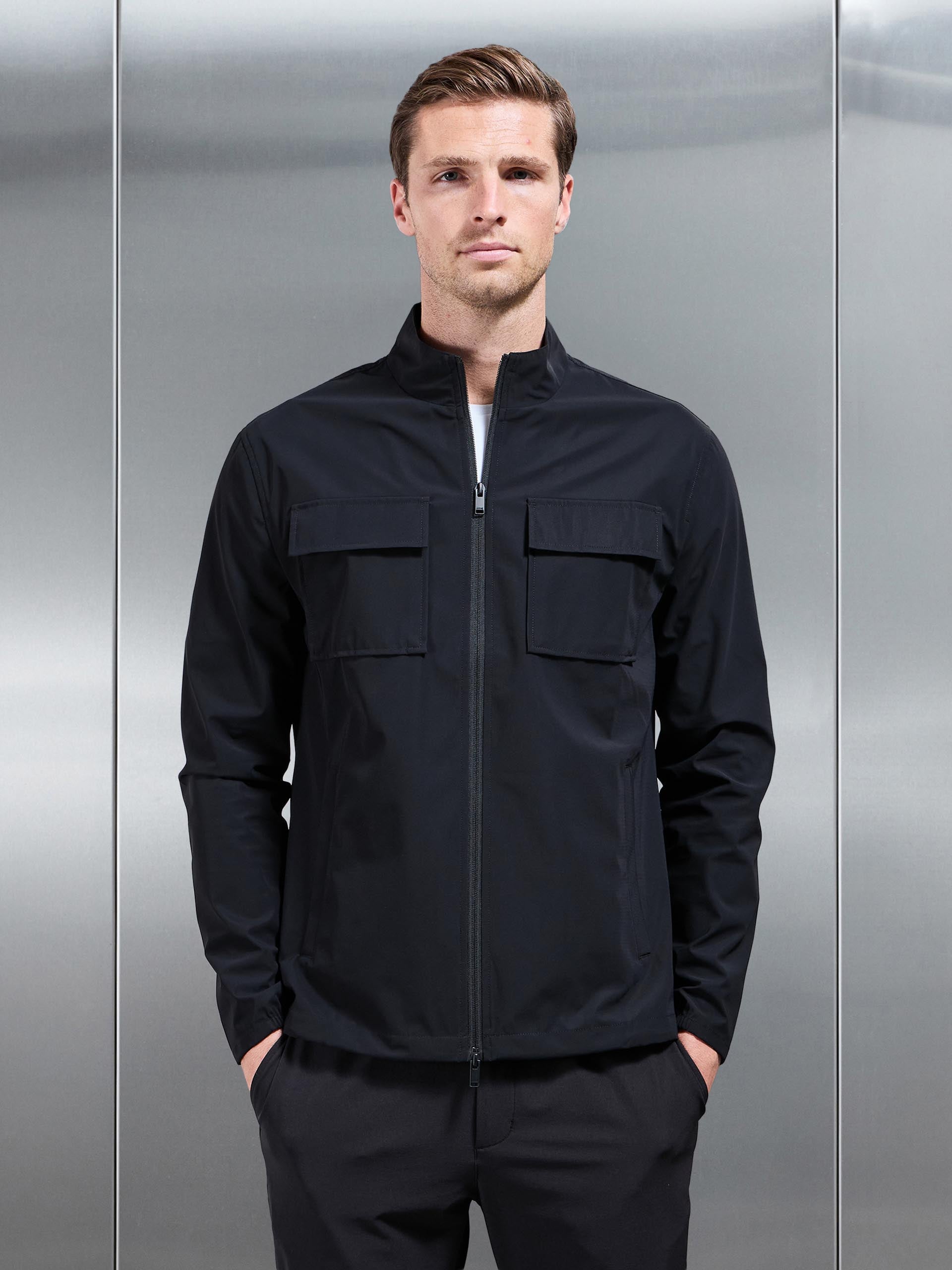 Mens Water Repellent Cargo Jacket in Black