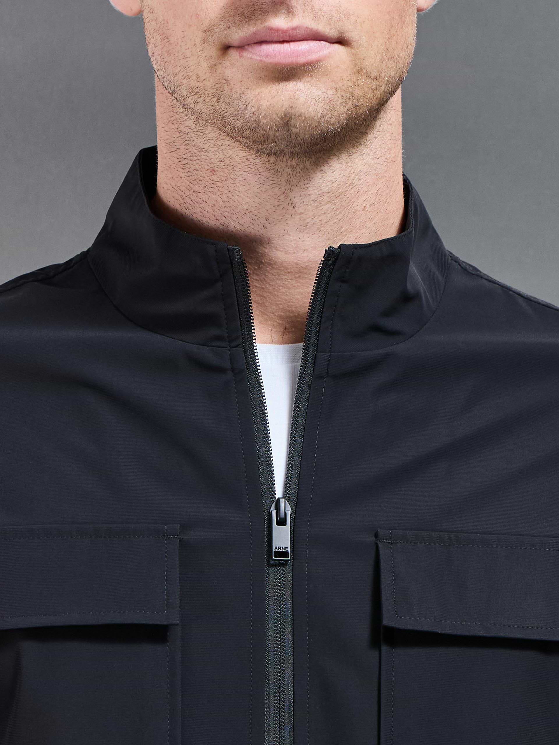 Water Repellent Cargo Jacket in Black