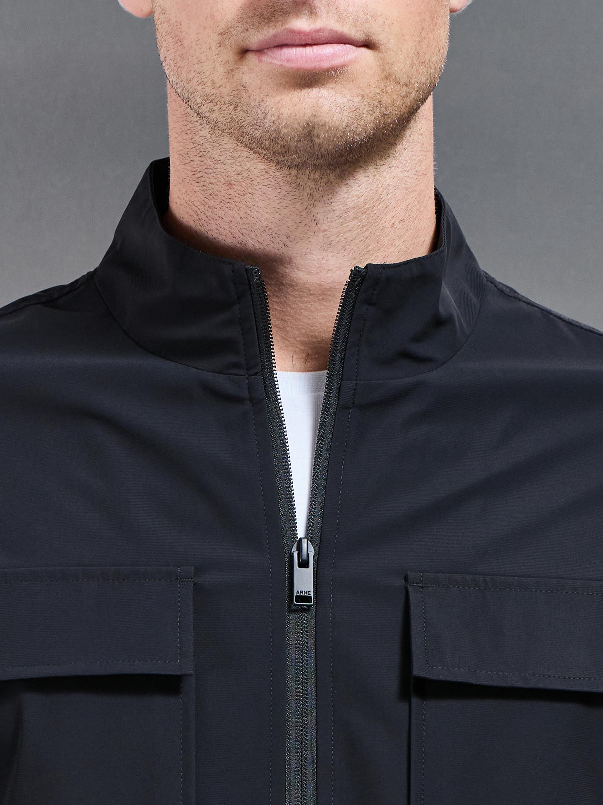 Mens Water Repellent Cargo Jacket in Black