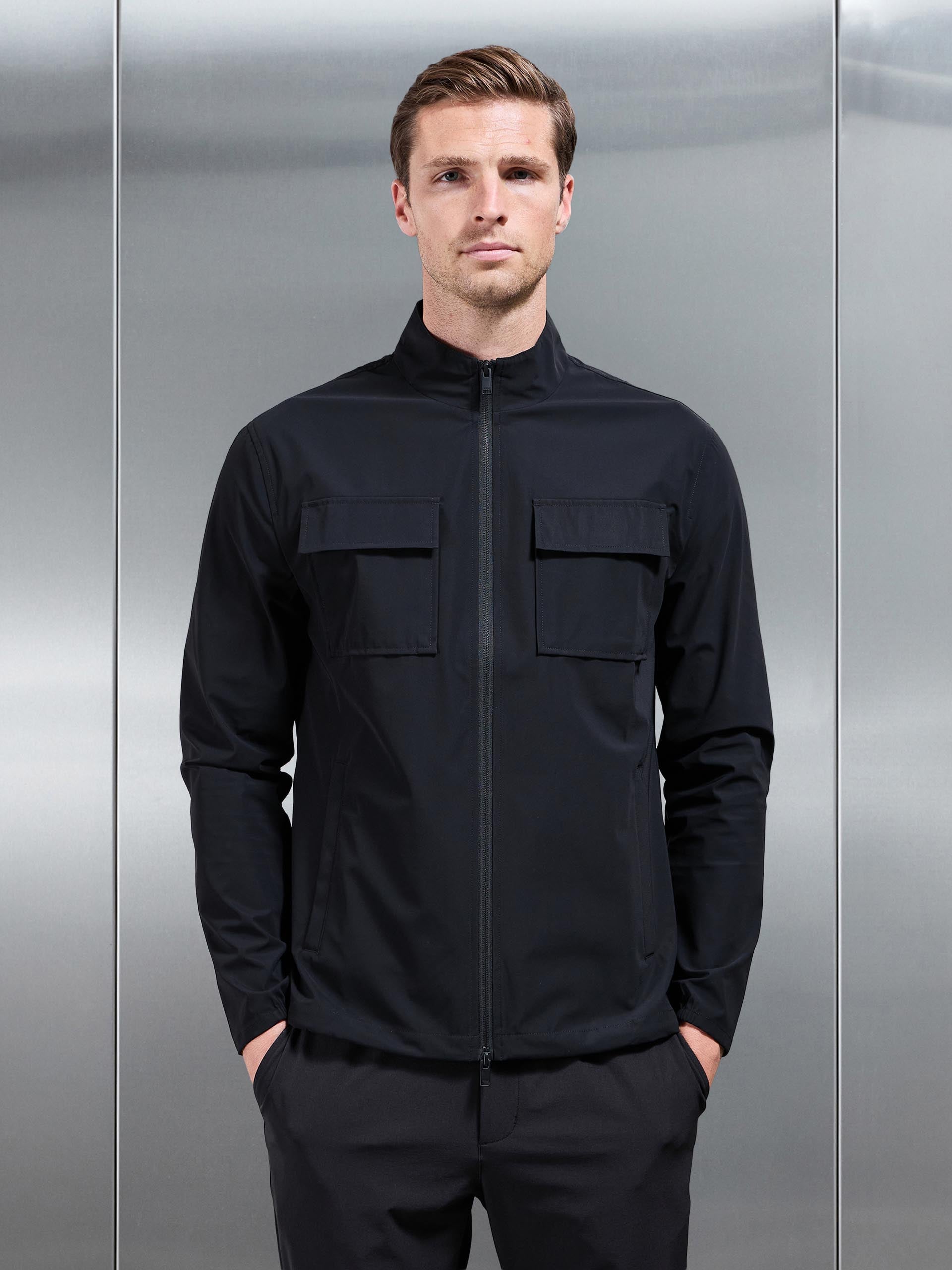 Mens Water Repellent Cargo Jacket in Black