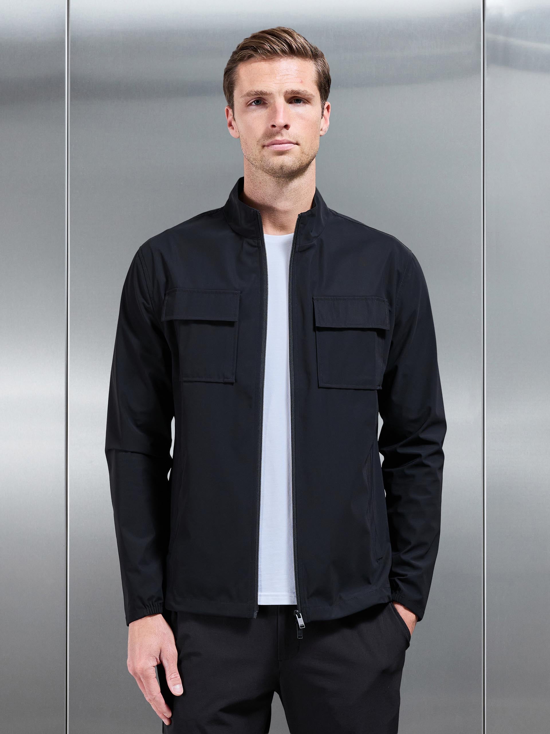 Mens Water Repellent Cargo Jacket in Black
